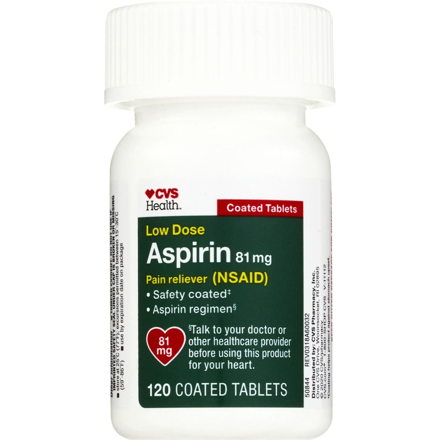 slide 6 of 7, Cvs Health Low Strength Aspirin 81 Mg Enteric Coated Tablets, 120 Ct, 1 ct