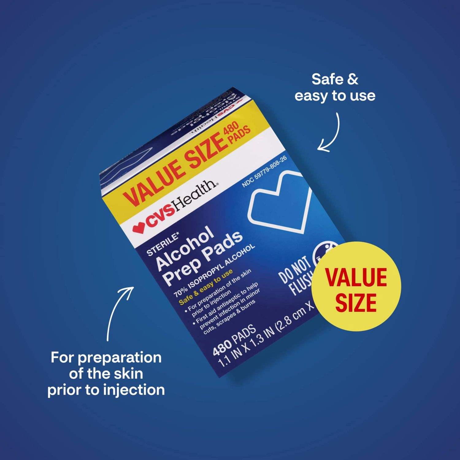 slide 9 of 9, CVS Health Sterile Alcohol Prep Pads, 480 Ct, 1 ct
