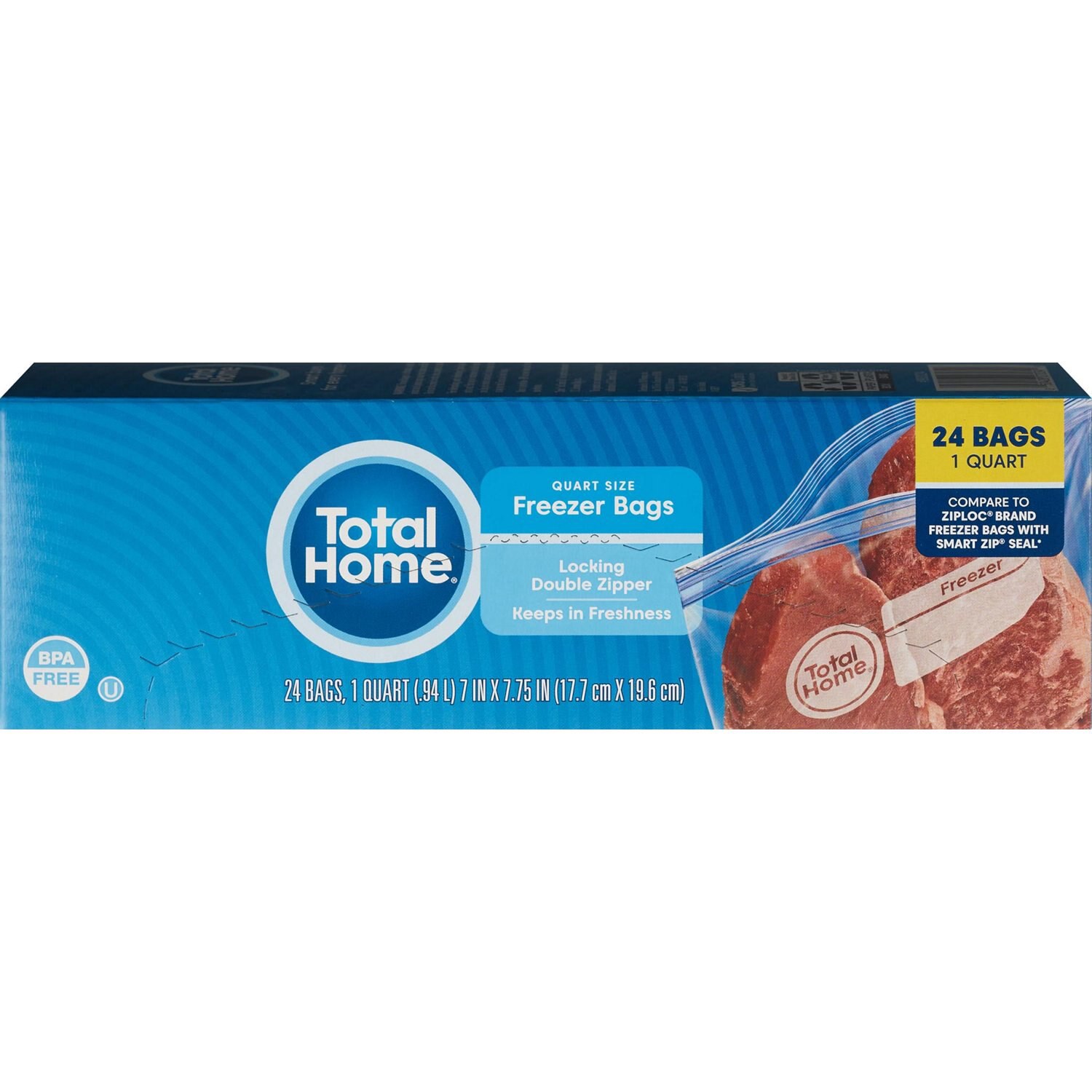 slide 4 of 5, Total Home Reclosable Quart Freezer Bags, 24 Ct, 1 ct