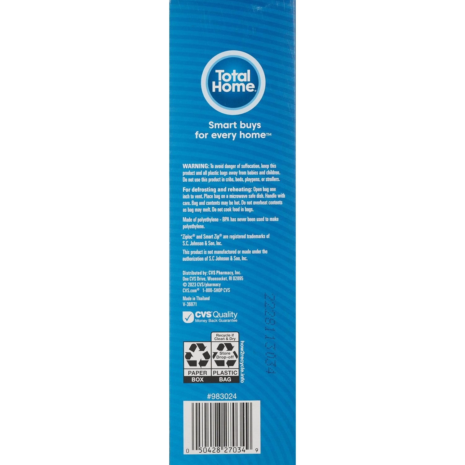 slide 2 of 5, Total Home Reclosable Quart Freezer Bags, 24 Ct, 1 ct