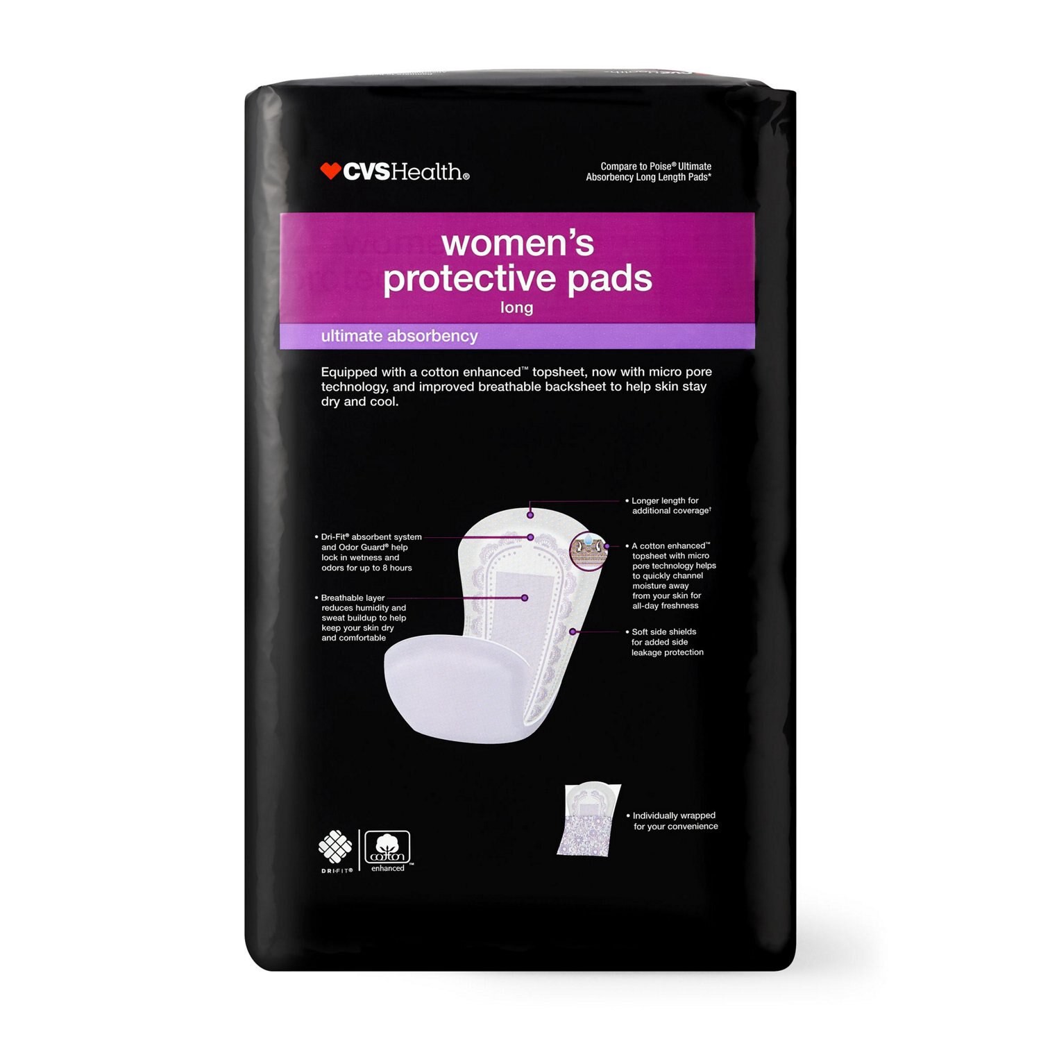 slide 6 of 6, CVS Health Ultimate Absorbency Protective Pads, Long, 27 Ct, 1 ct