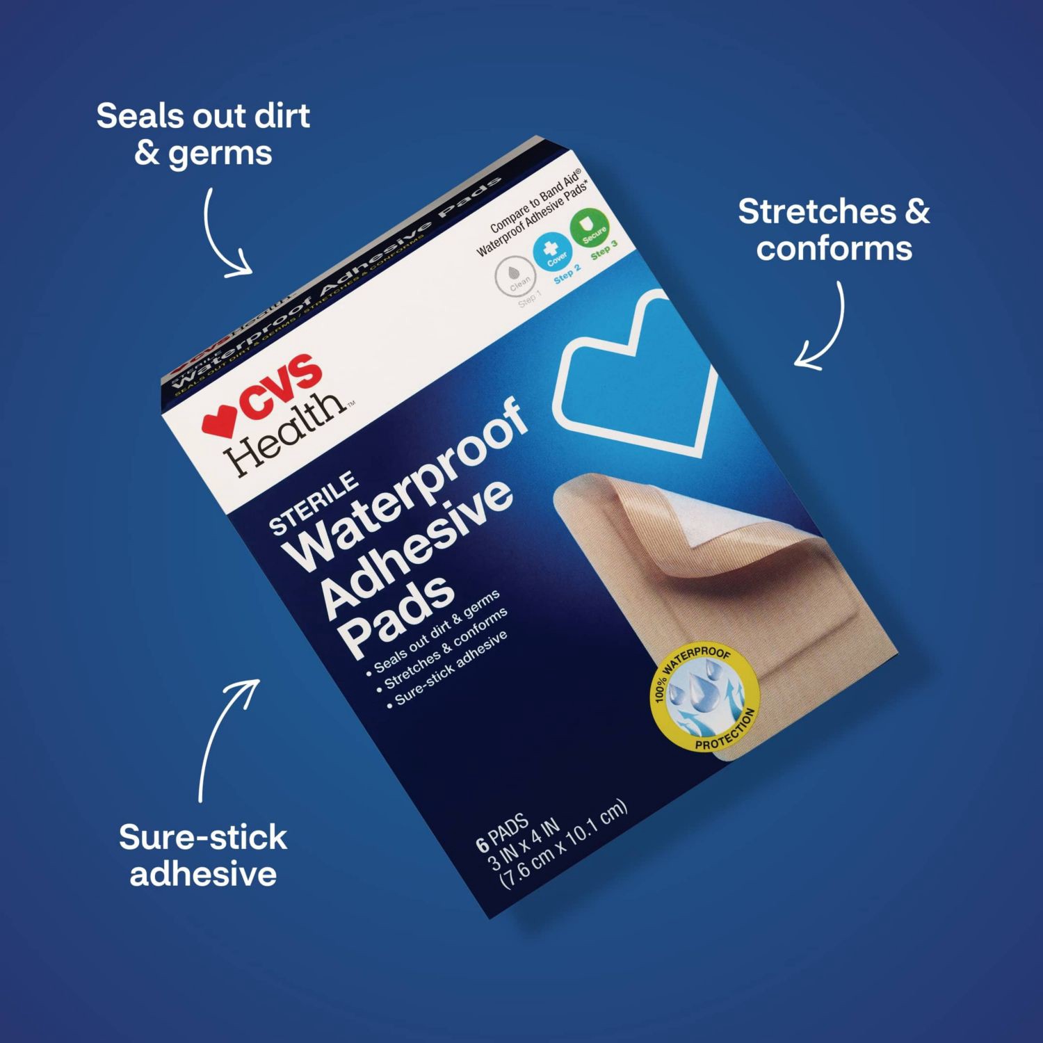 slide 3 of 9, Cvs Health Sterile Waterproof Adhesive Pads, 6 Ct, 1 ct