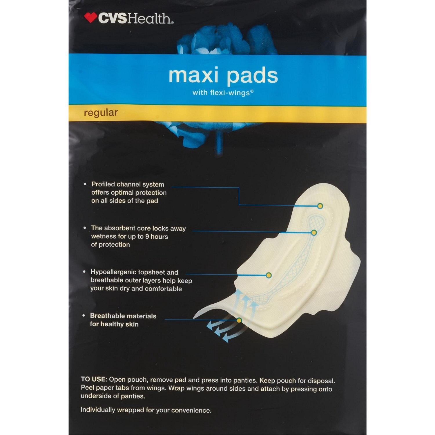 slide 2 of 4, CVS Health Maxi Pads With Wings Regular, 36 Ct, 1 ct