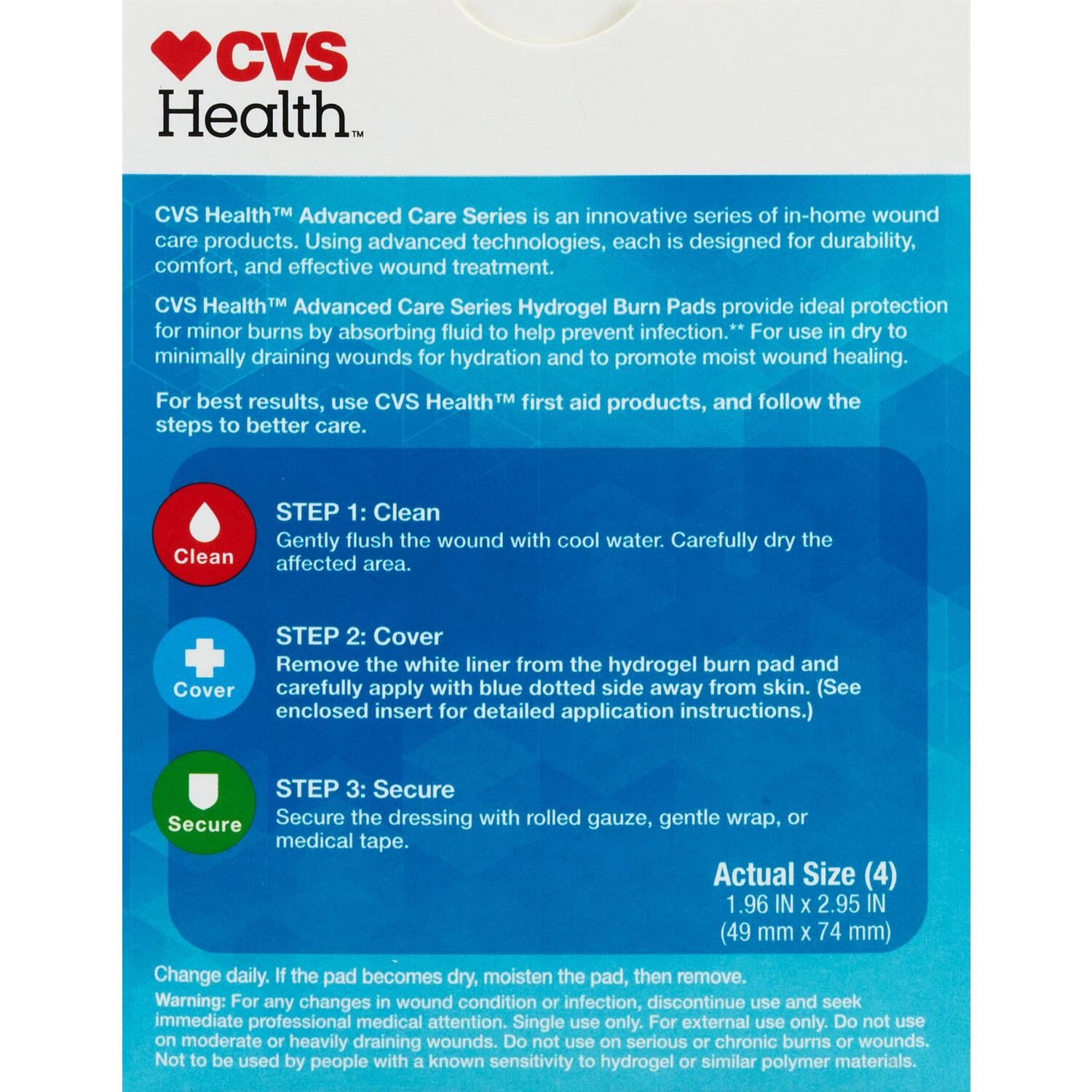 slide 3 of 5, CVS Health Sterile Hydrogel Burn Pads, 1.96 In X 2.95 In, 4 Ct, 1 ct