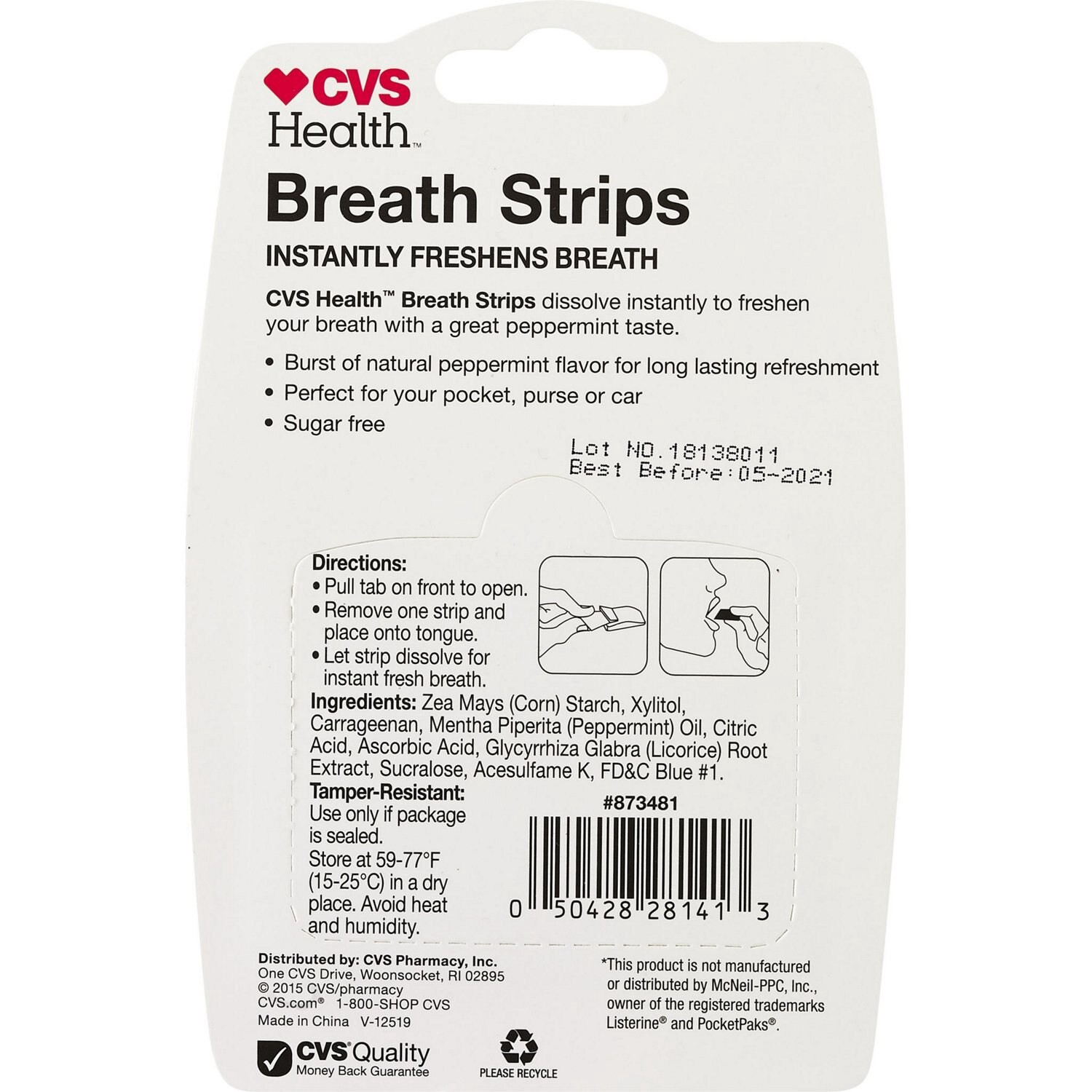 slide 3 of 3, CVS Health Sugar Free Breath Strips, Peppermint, 3 Ct, 1 ct