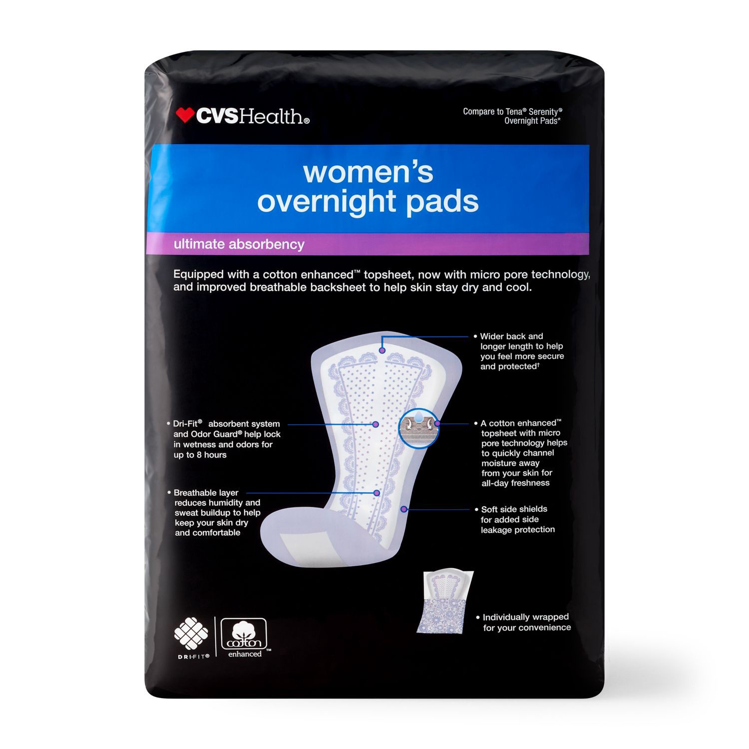 slide 5 of 6, CVS Health Overnight Pads Ultimate Absorbency, 30 Ct, 30 ct