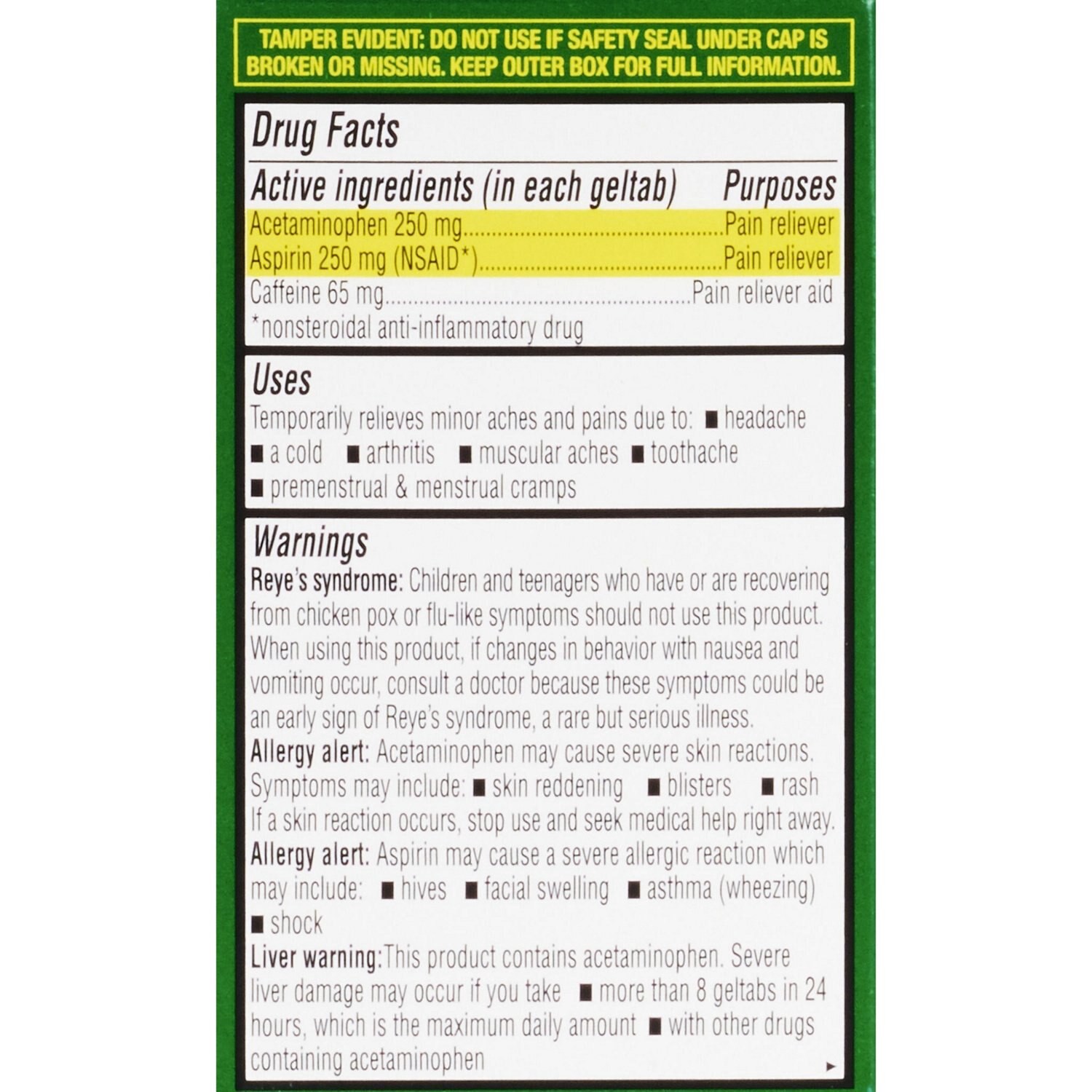 slide 7 of 7, CVS Health Extra Strength Headache Relief Acetaminophen, Aspirin (Nsaid) & Caffeine Geltabs, 20 Ct, 1 ct