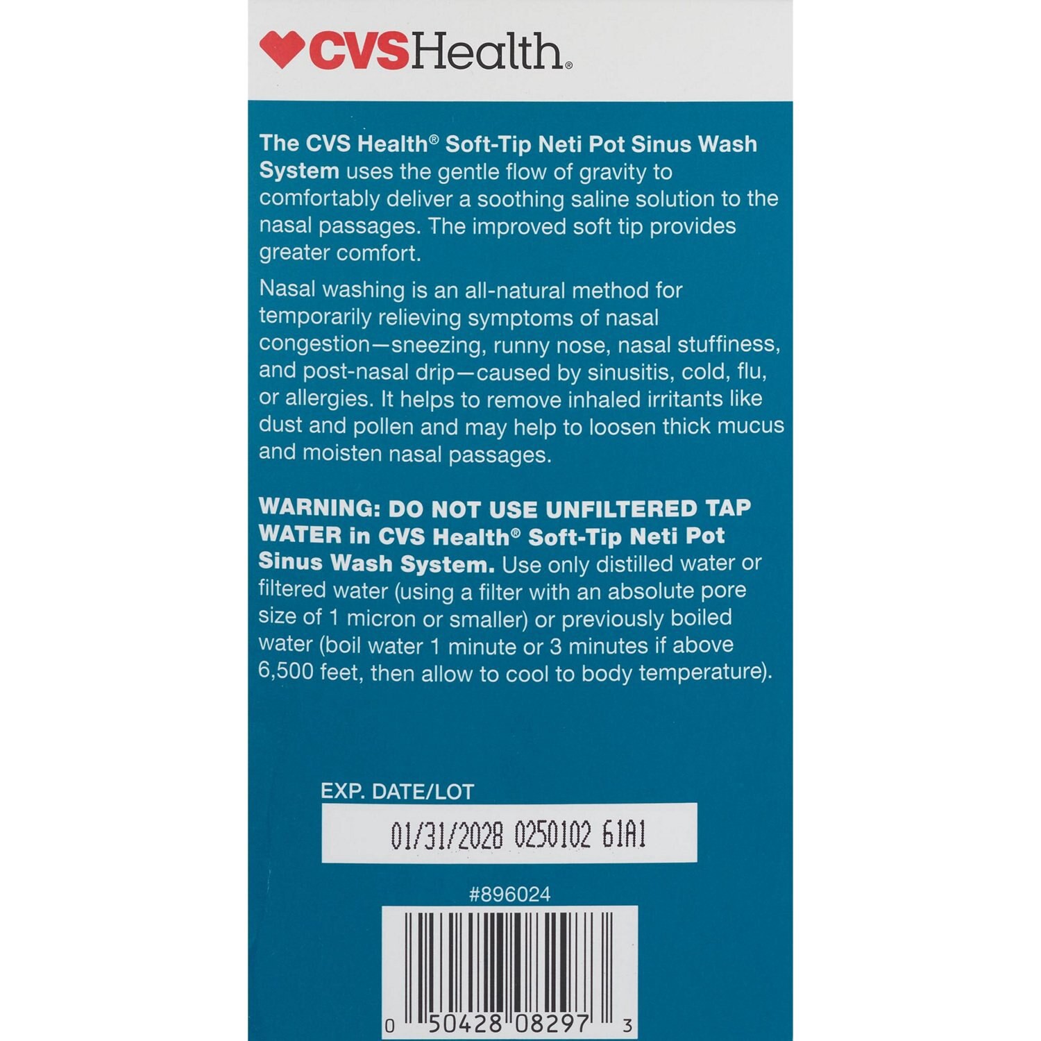 slide 7 of 7, CVS Health Soft Tip Neti Pot Sinus Wash System, 1 ct