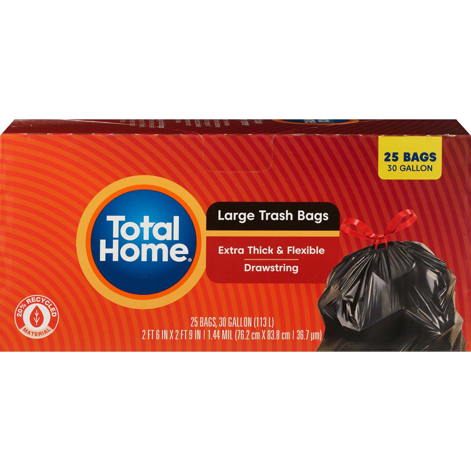 slide 4 of 4, Total Home Large Trash Bags, Black, 25 Ct, 1 ct