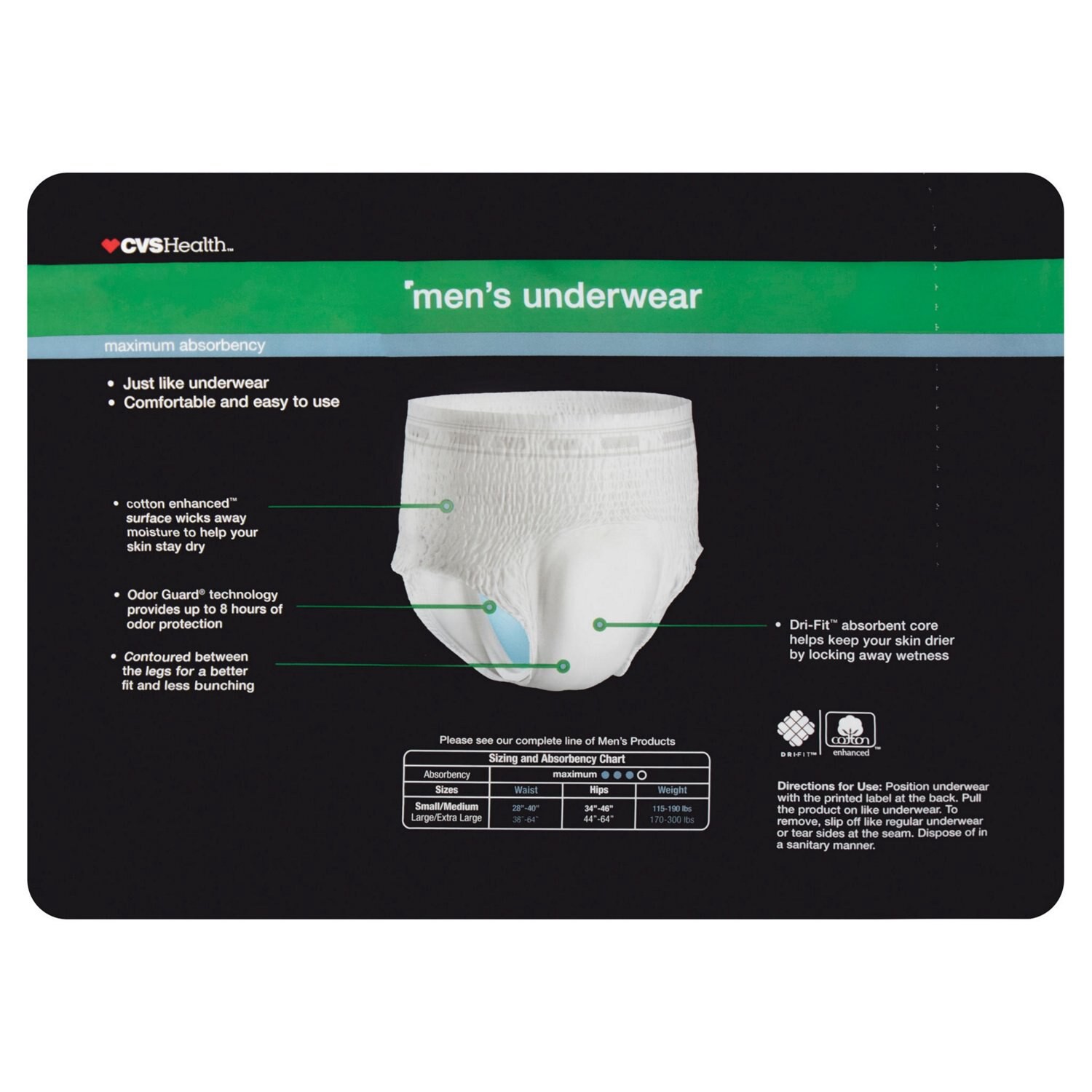 slide 2 of 3, CVS Health Men's Underwear Maximum Absorbency, S/M, 20 Ct, 1 ct