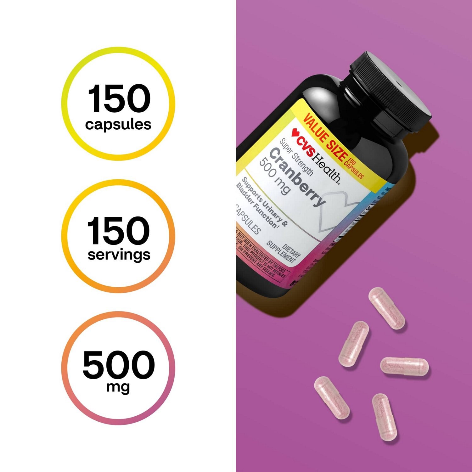 slide 4 of 8, CVS Health Cranberry Capsules, 150 Ct, 1 ct