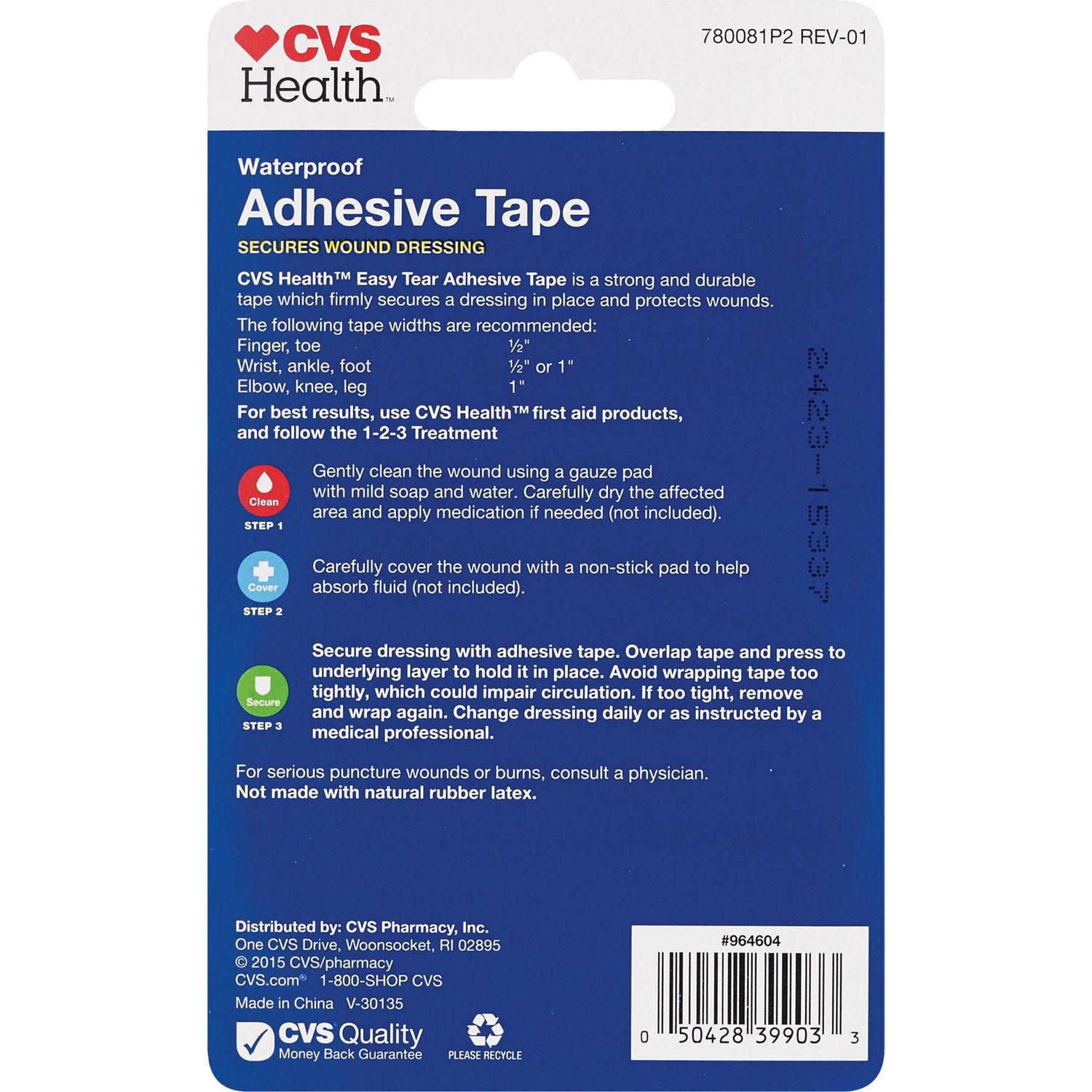 slide 5 of 7, CVS Health Easy Tear Waterproof Adhesive Tape, .5 In X 10 Yd, 1 ct