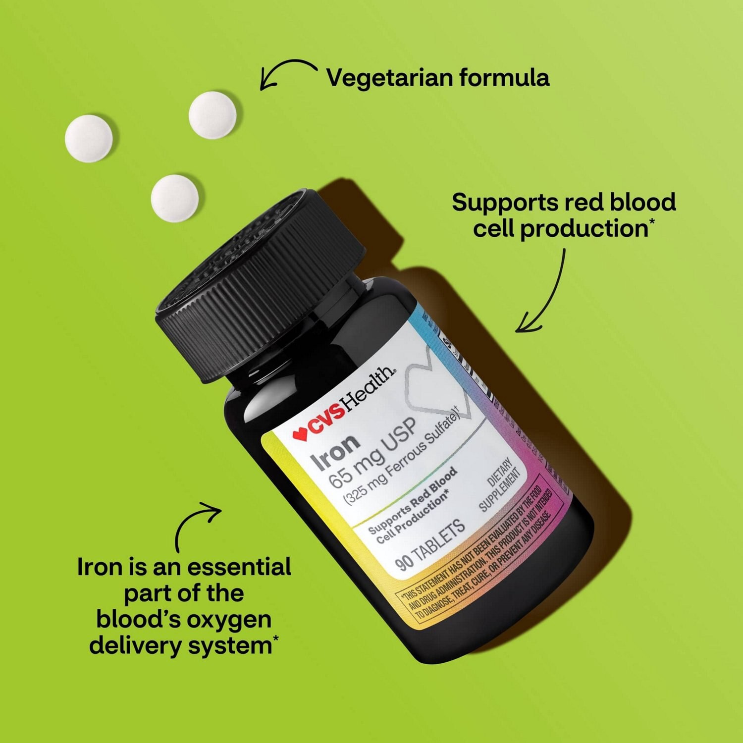 slide 8 of 9, CVS Health Iron Tablets, 90 Ct, 1 ct