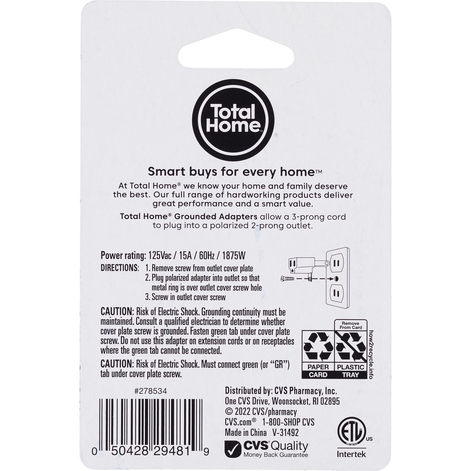 slide 2 of 2, Total Home Polarized Grounding Adapters, 2 Ct, 1 ct