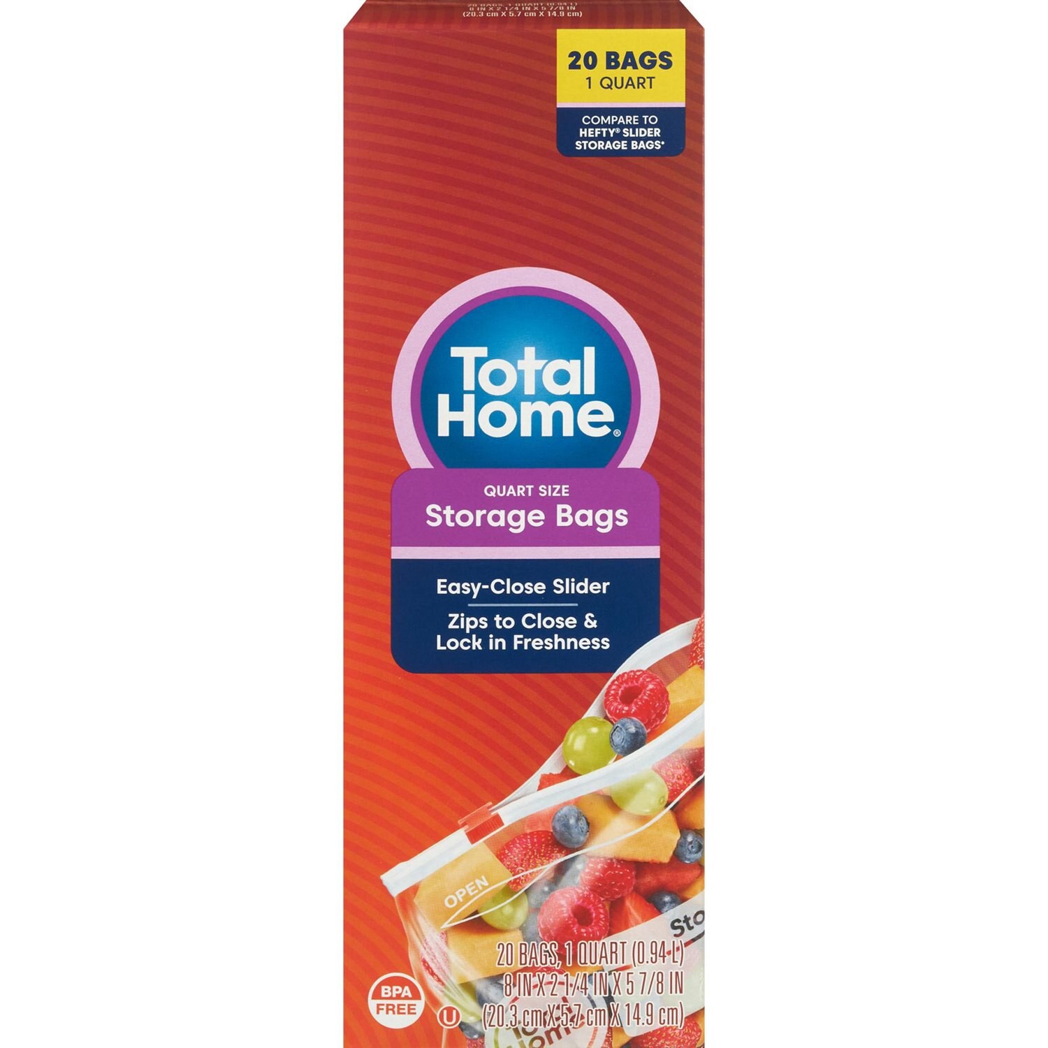 slide 2 of 2, Total Home Easy-Close Slider Storage Bags, 1 Quart, 1 ct