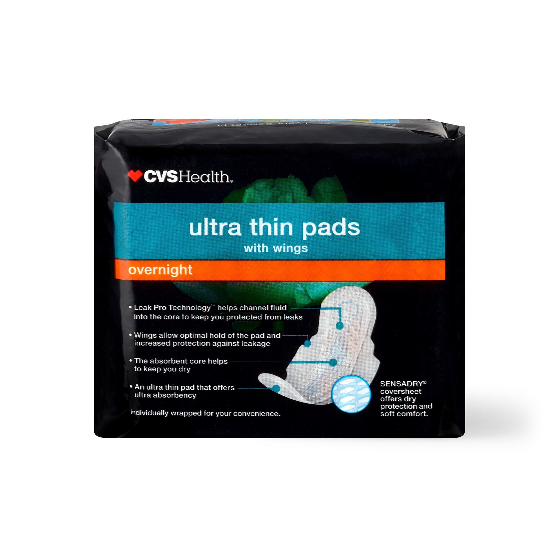 slide 7 of 7, CVS Health Ultra Thin Pads With Wings, Overnight, 14 Ct, 1 ct