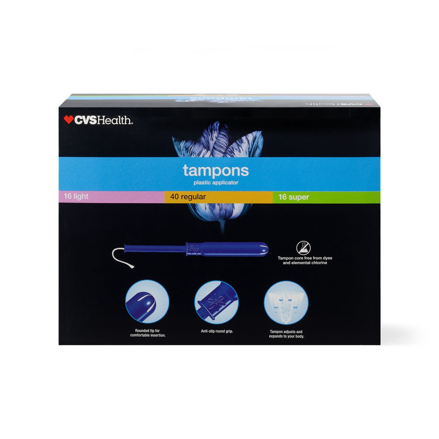 slide 6 of 6, CVS Health Unscented Plastic Tampons Multi Pack, 72 Ct, 1 ct