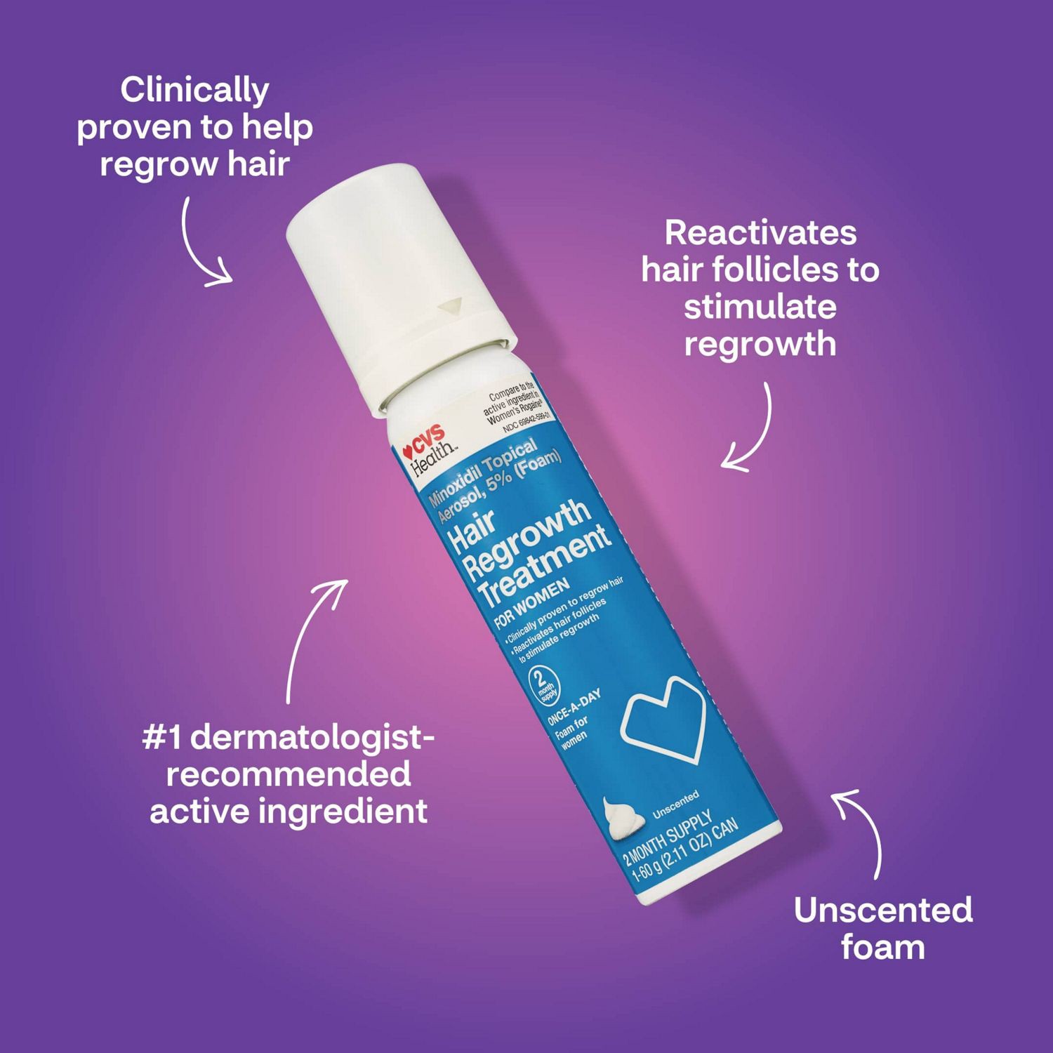 slide 2 of 6, CVS Health Women's 5% Minoxidil Foam For Hair Regrowth, 4 Month Supply, 1 ct