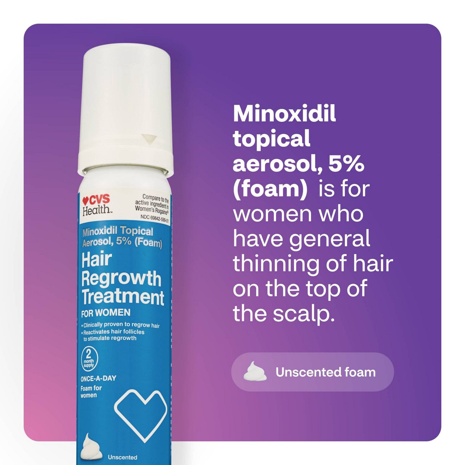 slide 5 of 6, CVS Health Women's 5% Minoxidil Foam For Hair Regrowth, 4 Month Supply, 1 ct