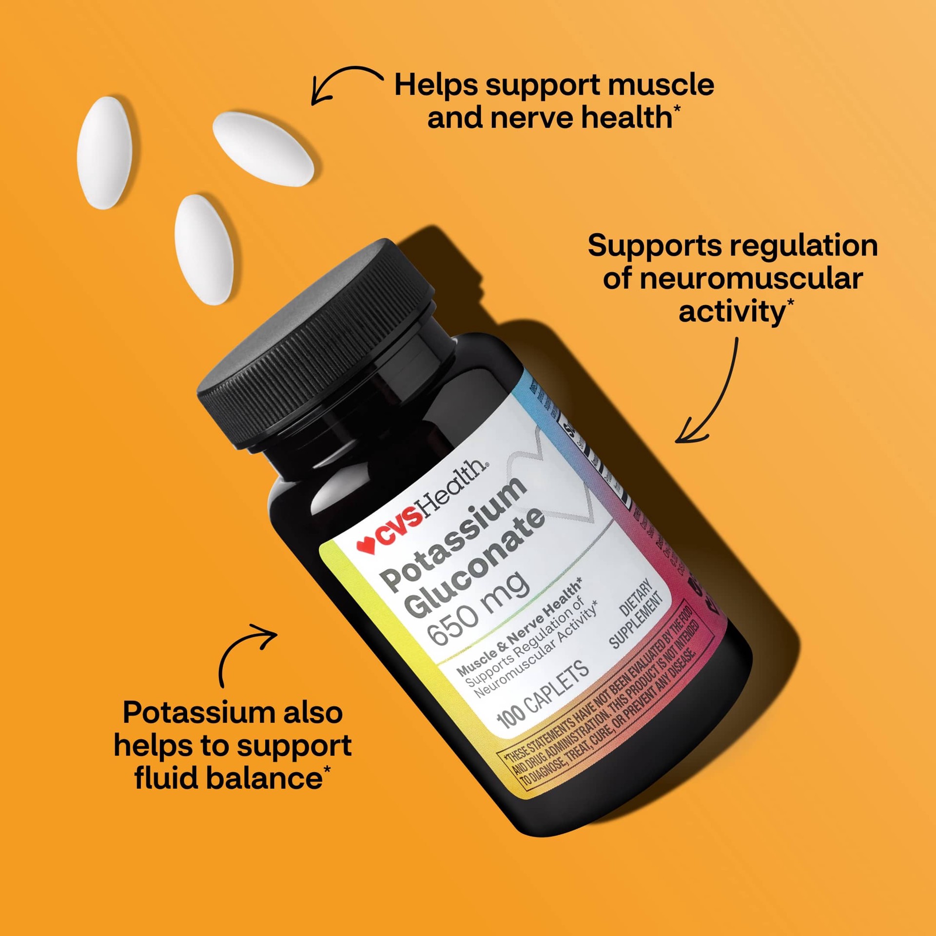 slide 6 of 10, CVS Health Potassium Gluconate Caplets, 100 Ct, 1 ct