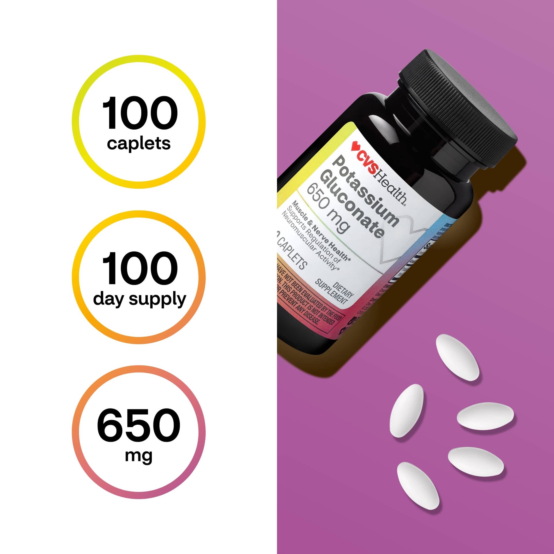 slide 7 of 10, CVS Health Potassium Gluconate Caplets, 100 Ct, 1 ct