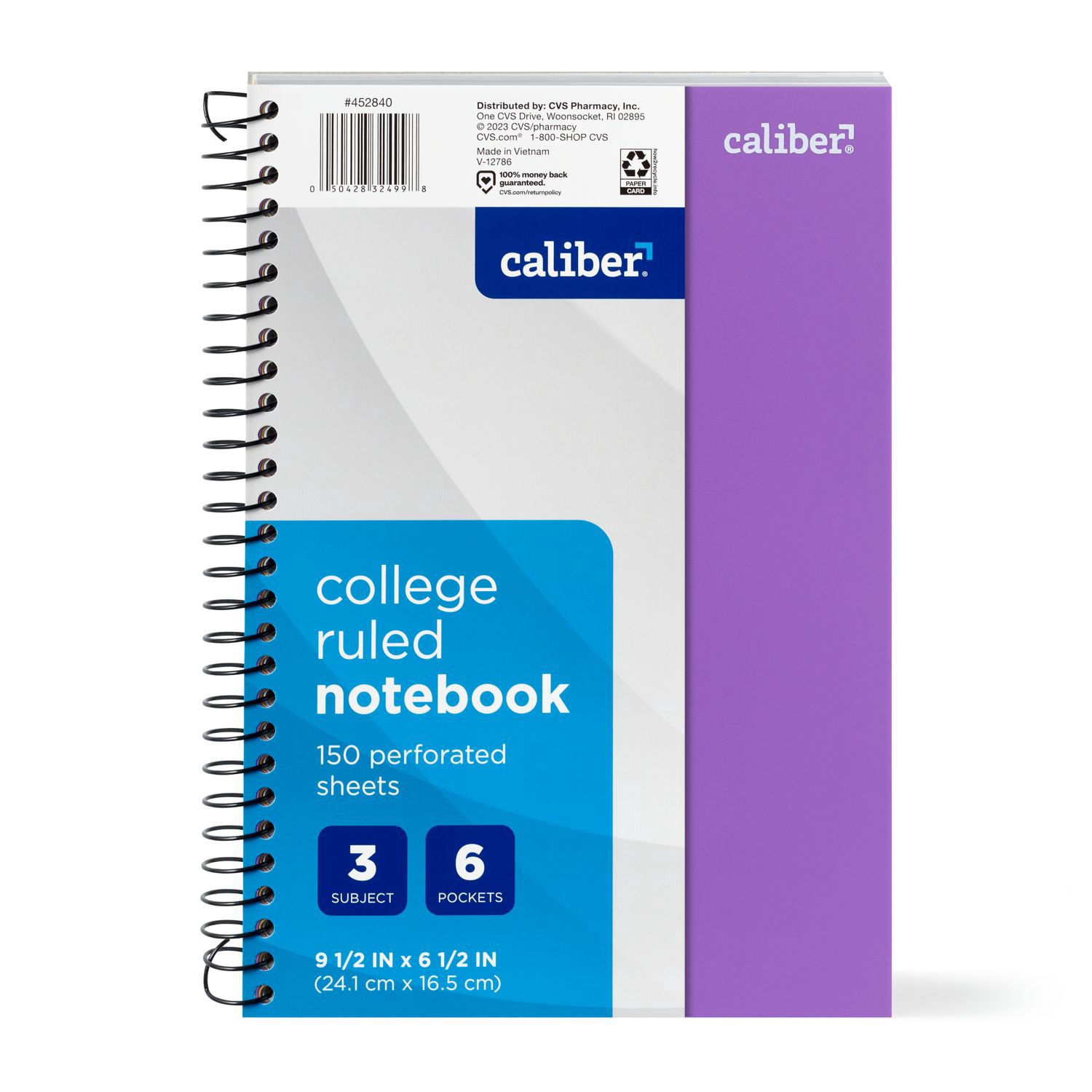 slide 7 of 11, Caliber Premium 3 Subject Notebook, College Ruled, 150 Sheets, Assorted, 1 ct