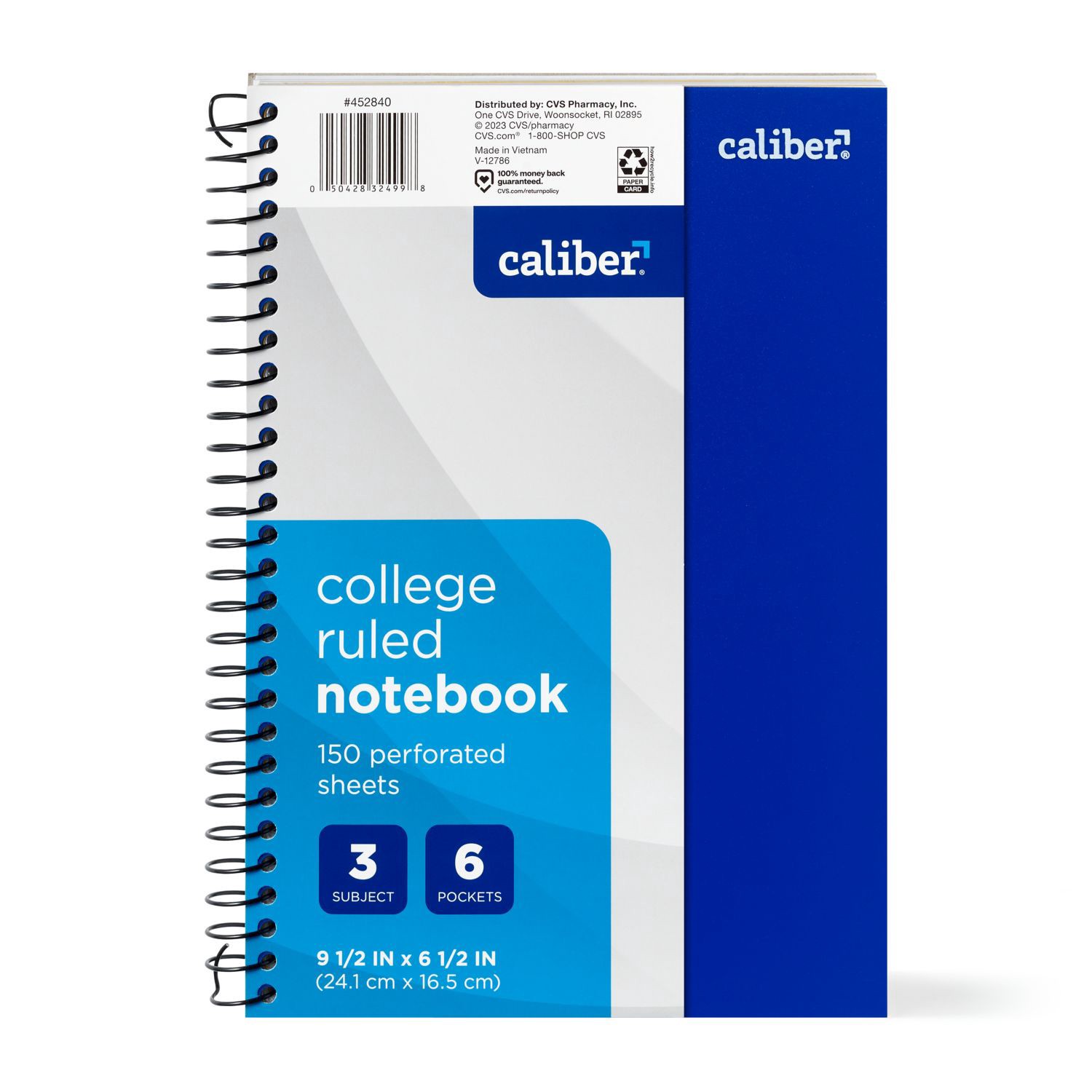 slide 5 of 11, Caliber Premium 3 Subject Notebook, College Ruled, 150 Sheets, Assorted, 1 ct