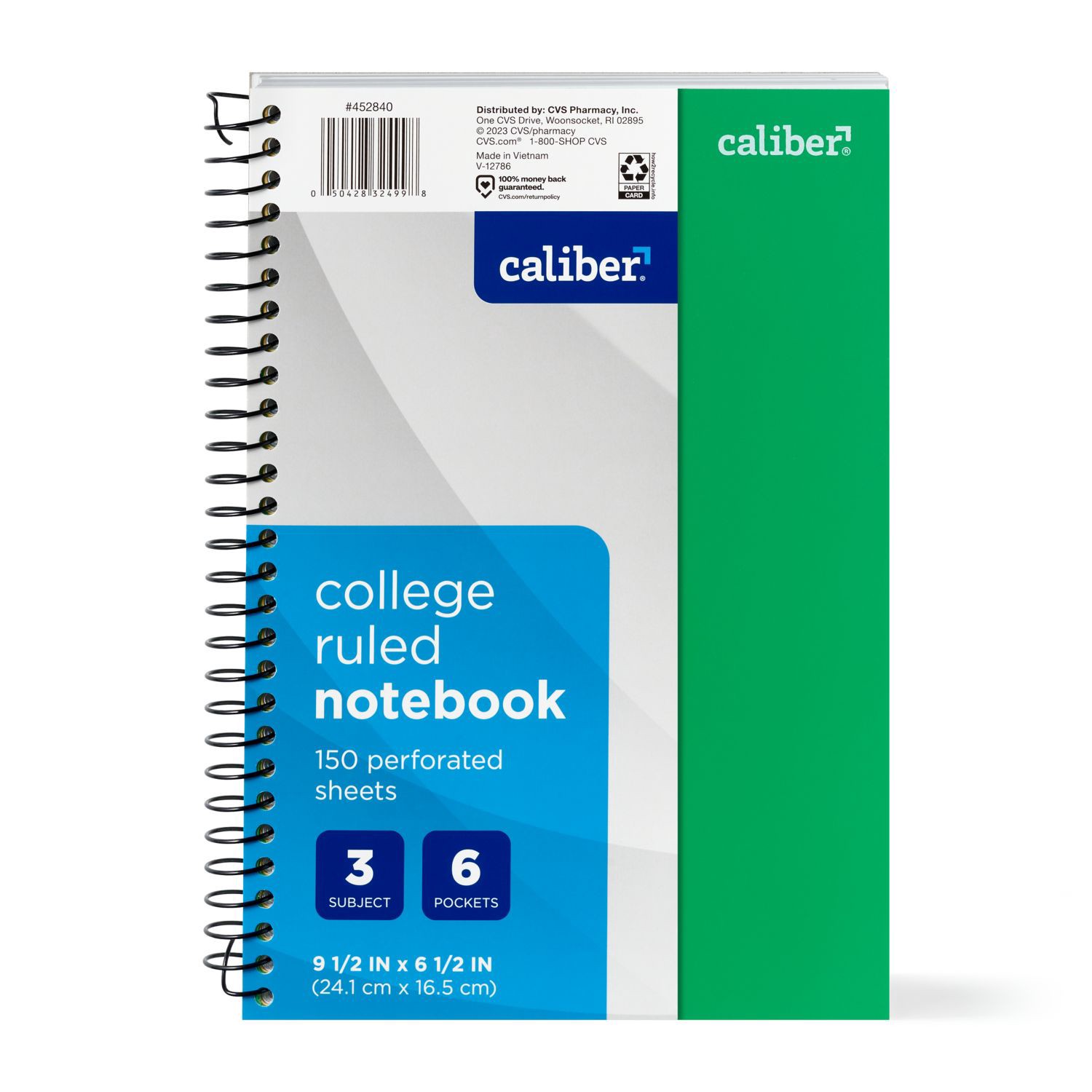 slide 4 of 11, Caliber Premium 3 Subject Notebook, College Ruled, 150 Sheets, Assorted, 1 ct