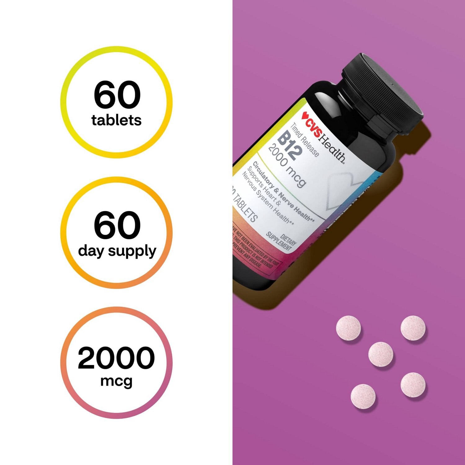 slide 9 of 10, CVS Health Vitamin B12 Tablets, 60 Ct, 1 ct