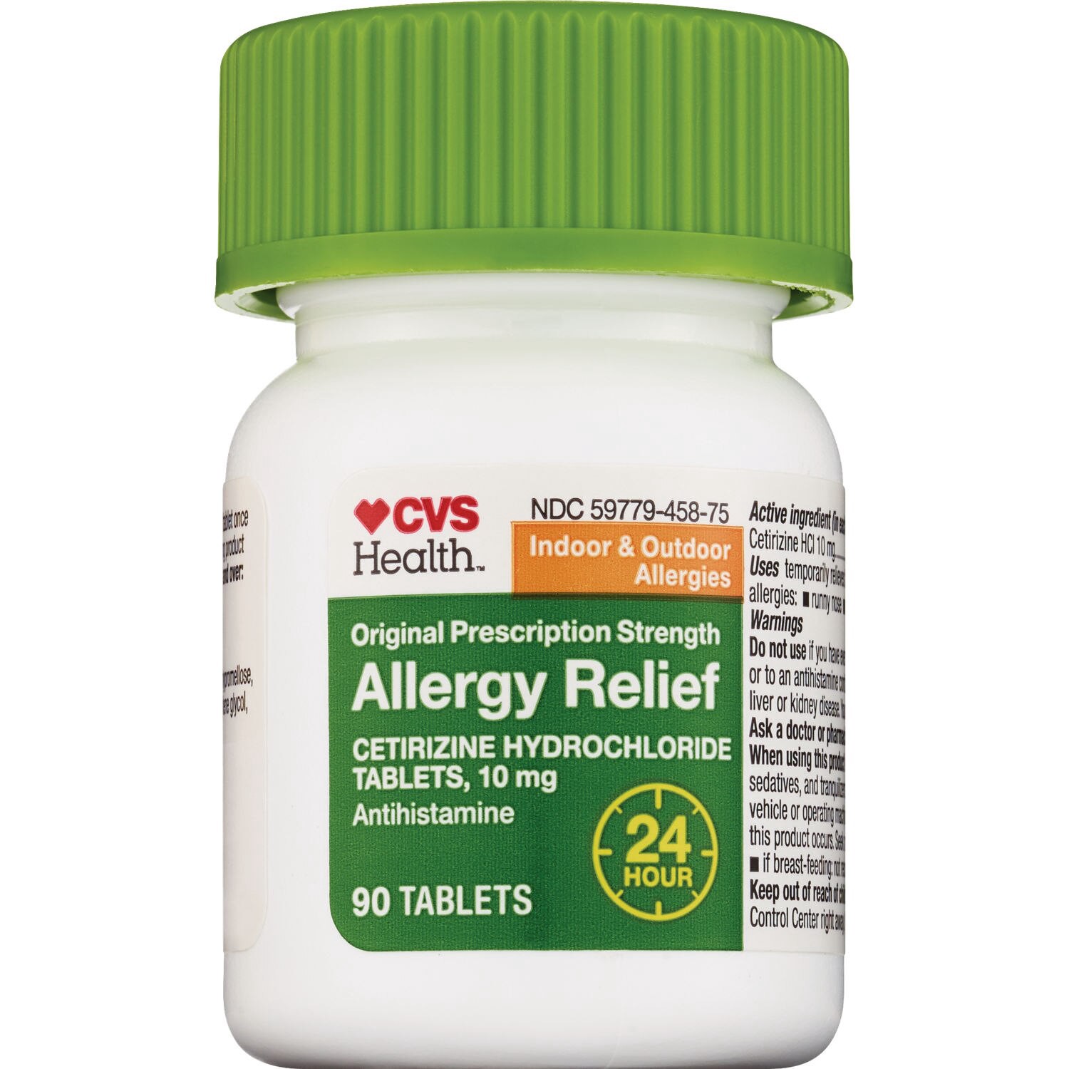 slide 4 of 9, CVS Health 24Hr Allergy Relief Cetirizine Hcl Tablets, 90 Ct, 1 ct