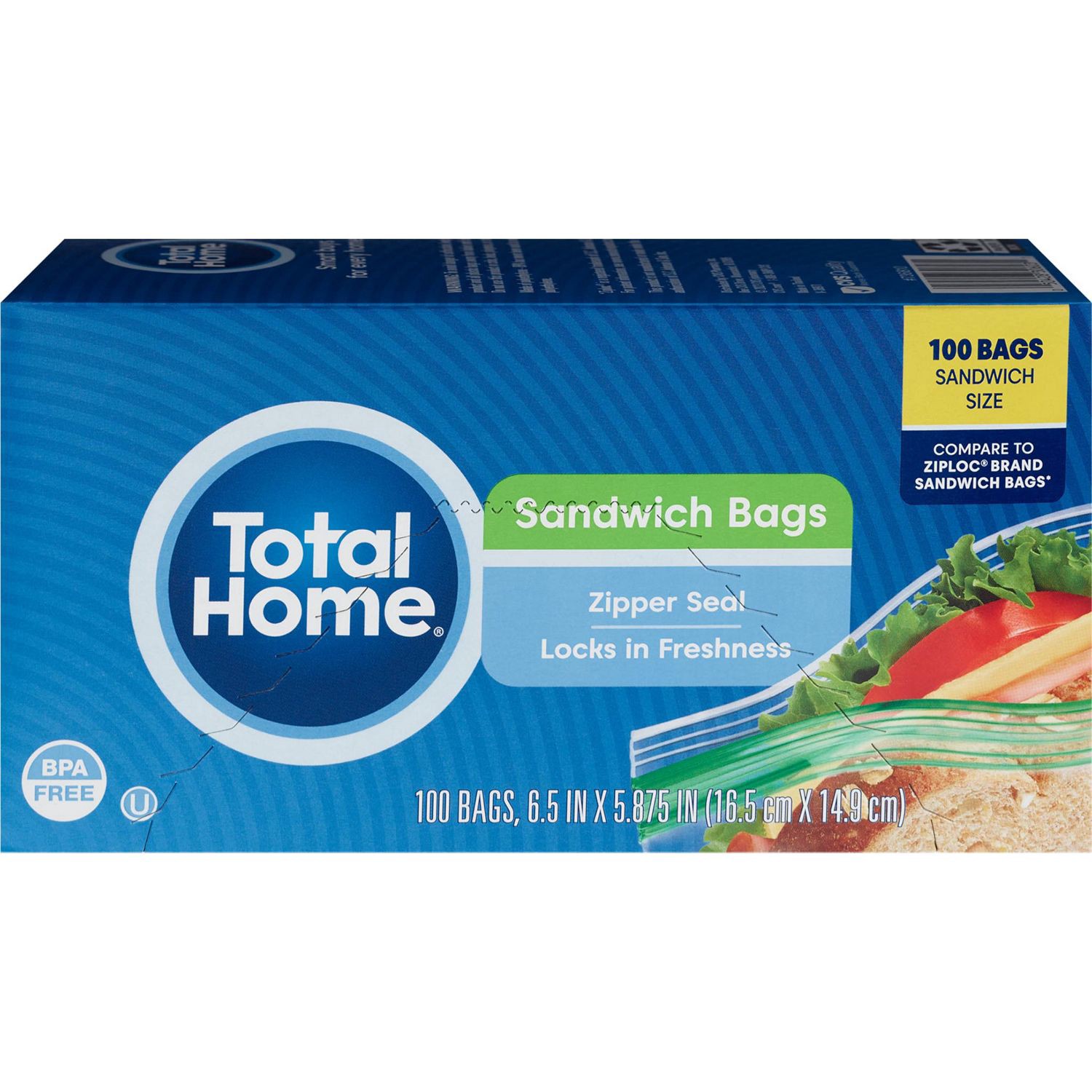 slide 4 of 5, Total Home Zipper Seal Sandwich Bags, 100 Ct, 1 ct