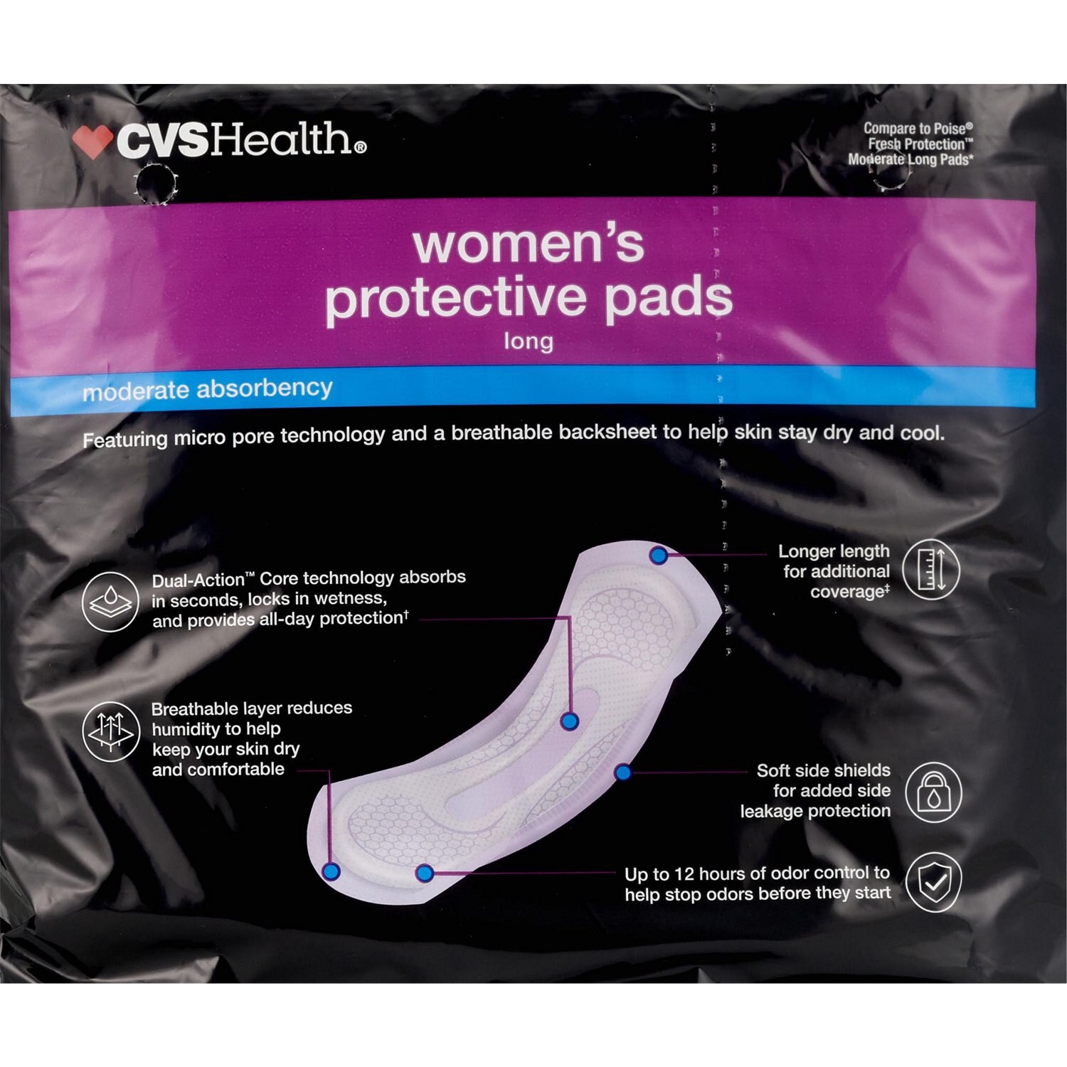 slide 2 of 4, Cvs Health Women's Protective Pads Moderate Absorbency, Long, 54 Ct, 1 ct