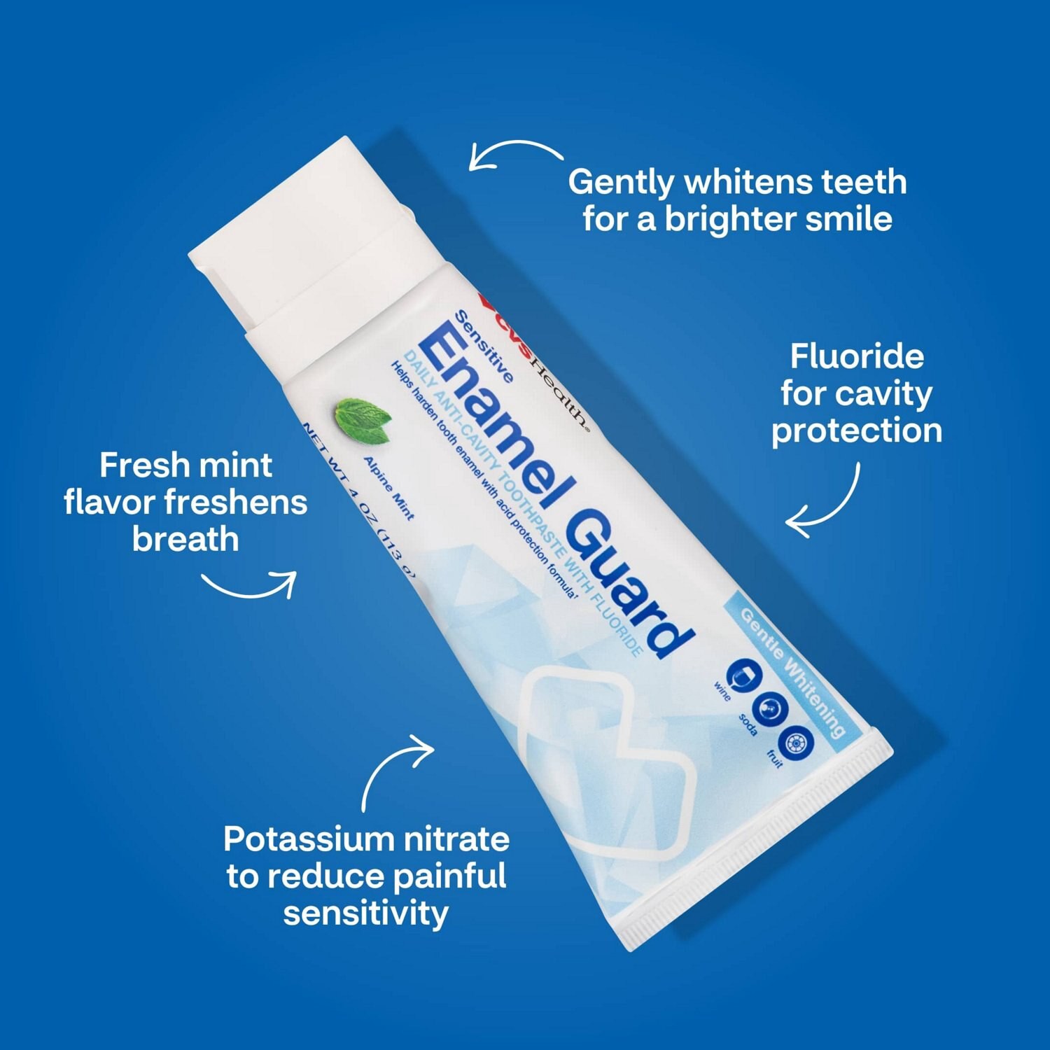 slide 5 of 7, CVS Health Sensitive Enamel Guard Gentle Whitening Fluoride Toothpaste, Alpine Mint , 4 Oz, 1 ct