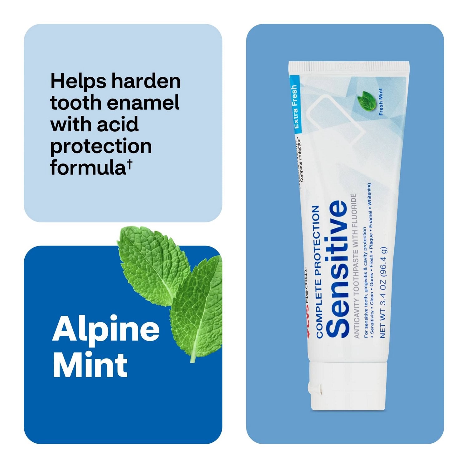 slide 4 of 7, CVS Health Sensitive Enamel Guard Gentle Whitening Fluoride Toothpaste, Alpine Mint , 4 Oz, 1 ct