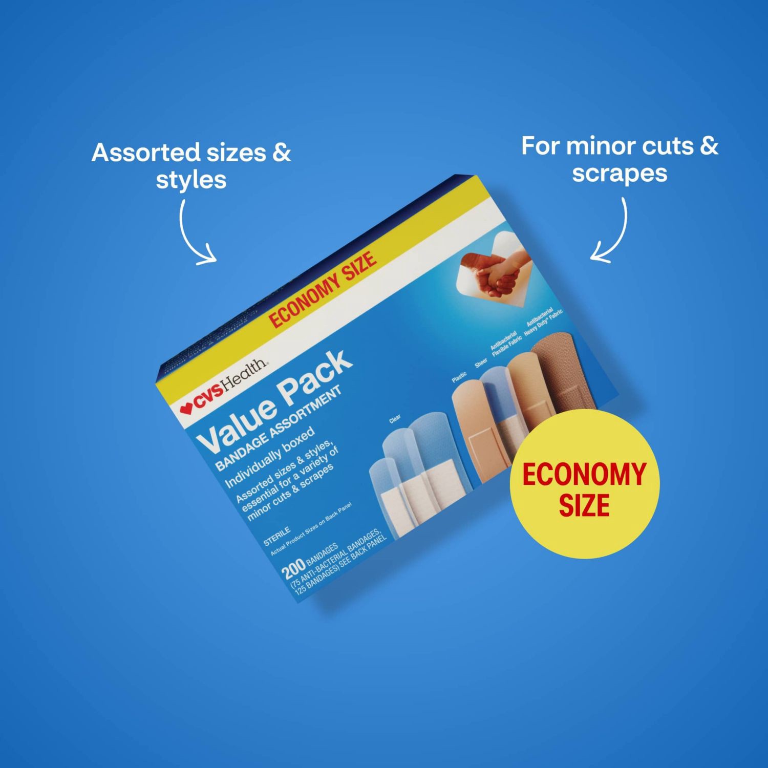 slide 7 of 7, CVS Health Bandage Assortment, Value Pack, 200 Ct, 1 ct