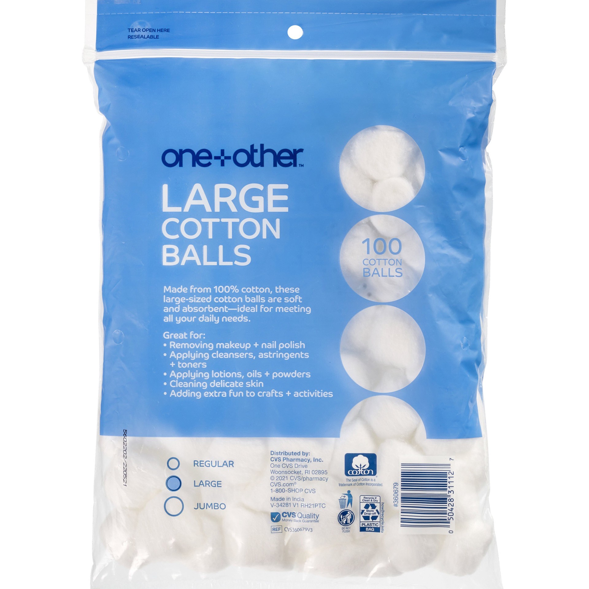 slide 3 of 6, One+Other Large Absorbent Cotton Balls, 100Ct, 1 ct