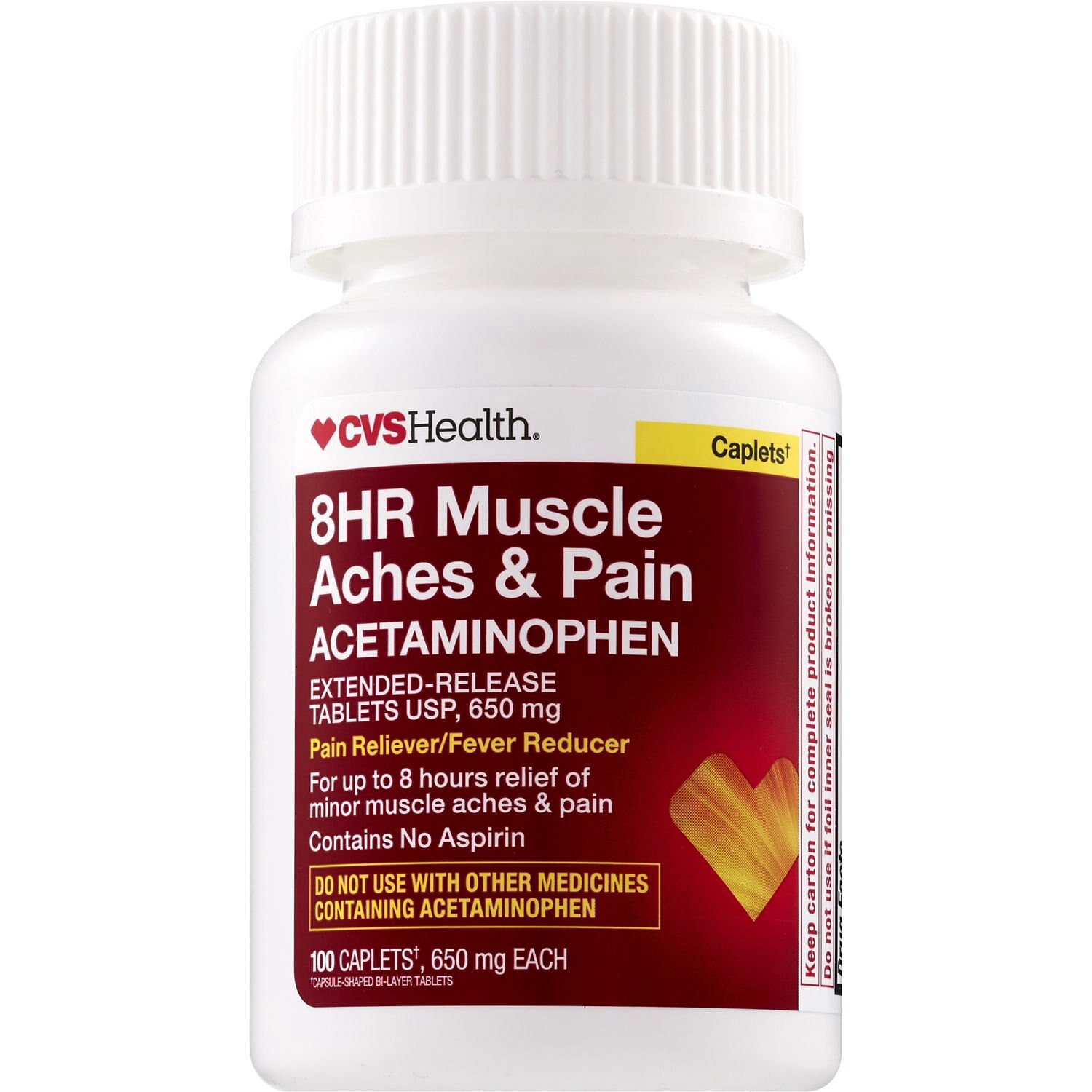 slide 4 of 10, CVS Health 8Hr Muscle Aches & Pain Acetaminophen 650 Mg Tablets, 100 Ct, 1 ct
