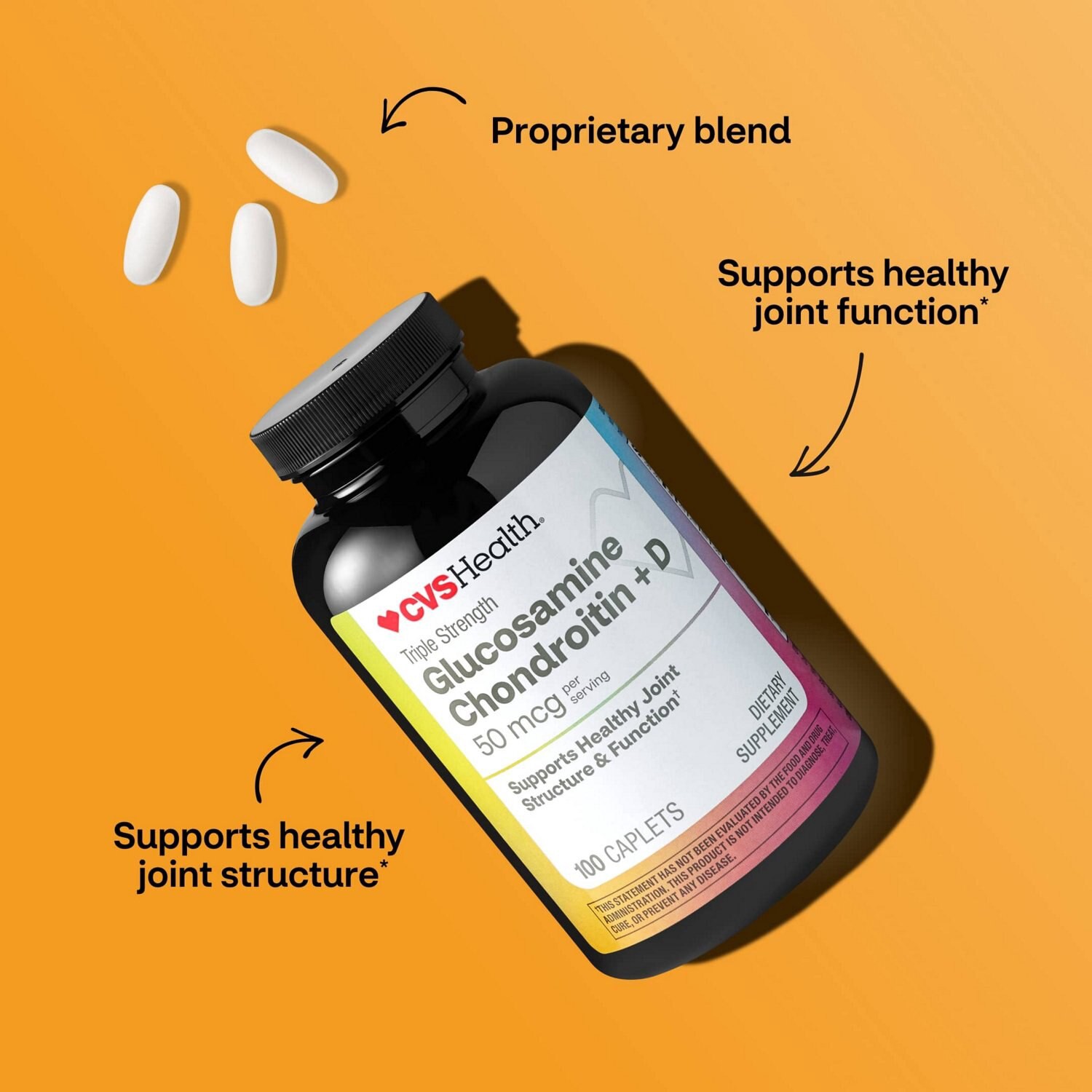 slide 11 of 13, CVS Health Glucosamine Chondroitin + D3 Caplets, 120 Ct, 1 ct