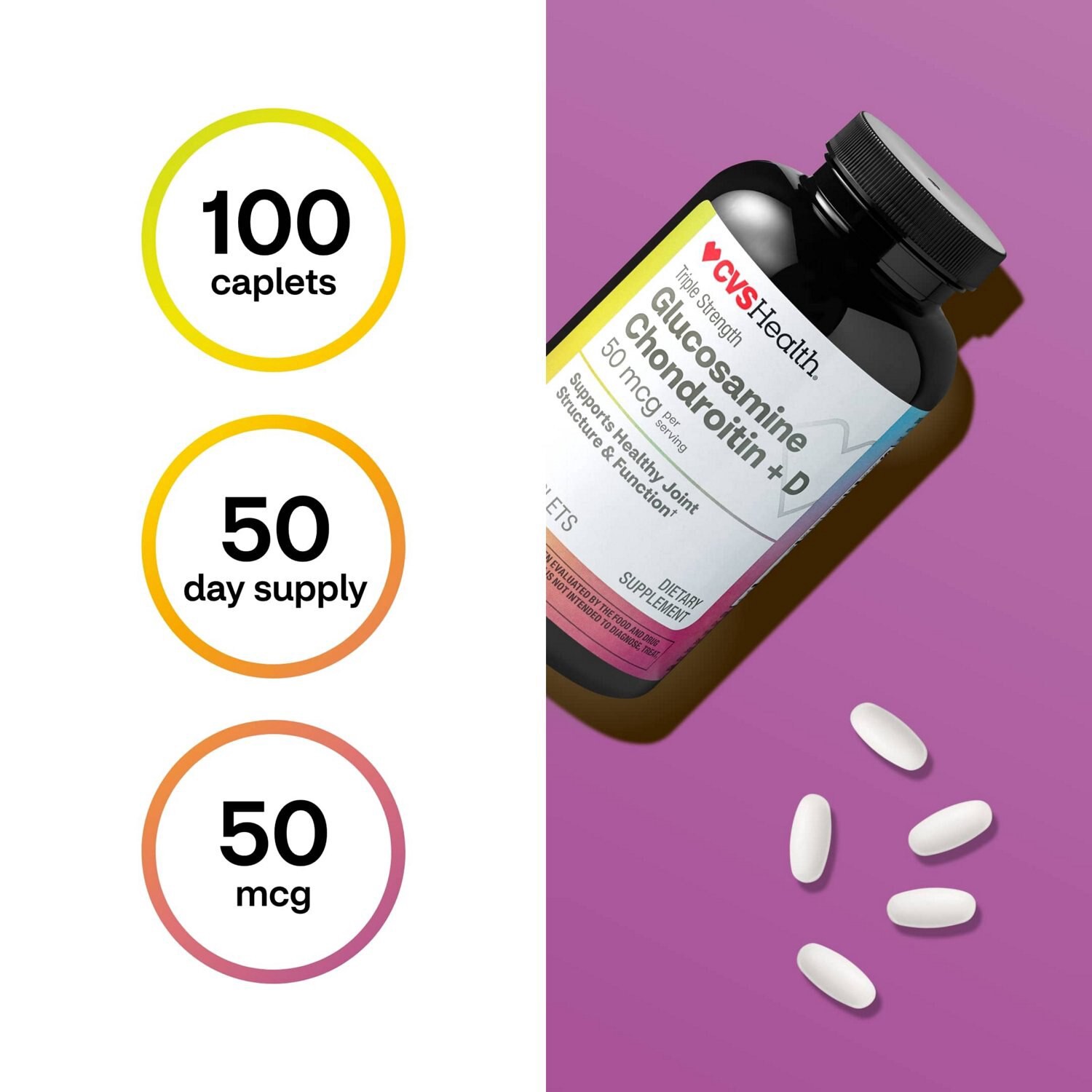 slide 13 of 13, CVS Health Glucosamine Chondroitin + D3 Caplets, 120 Ct, 1 ct