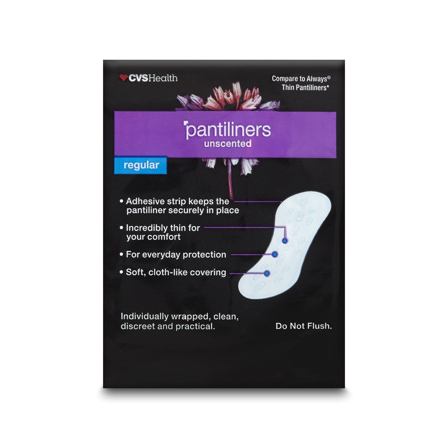slide 3 of 3, CVS Health Thin Panty Liners, Unscented, Regular, 20 Ct, 20 ct