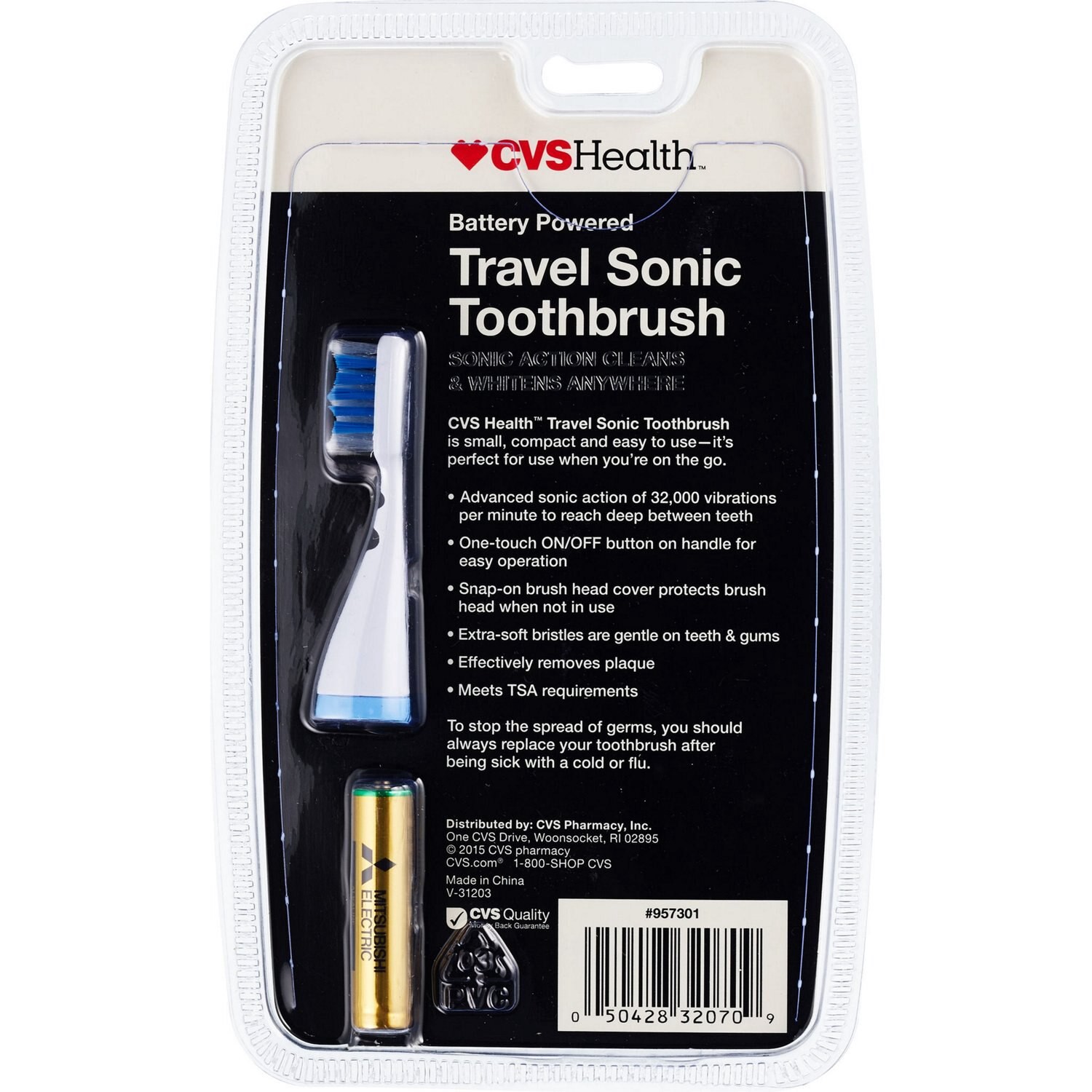 slide 2 of 3, CVS Health Travel Sonic Tooth Brush, Battery Powered, 1 ct