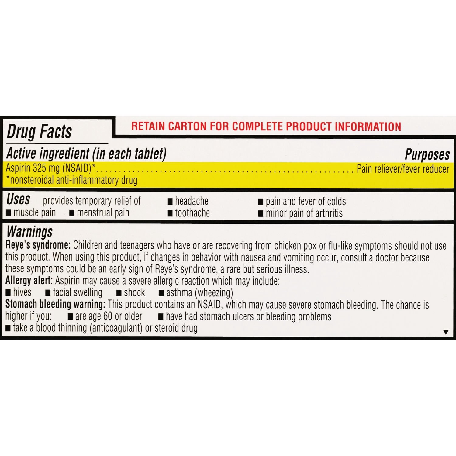 slide 4 of 6, CVS Health Regular Strength Aspirin 325 Mg Coated Tablets, 100 Ct, 1 ct
