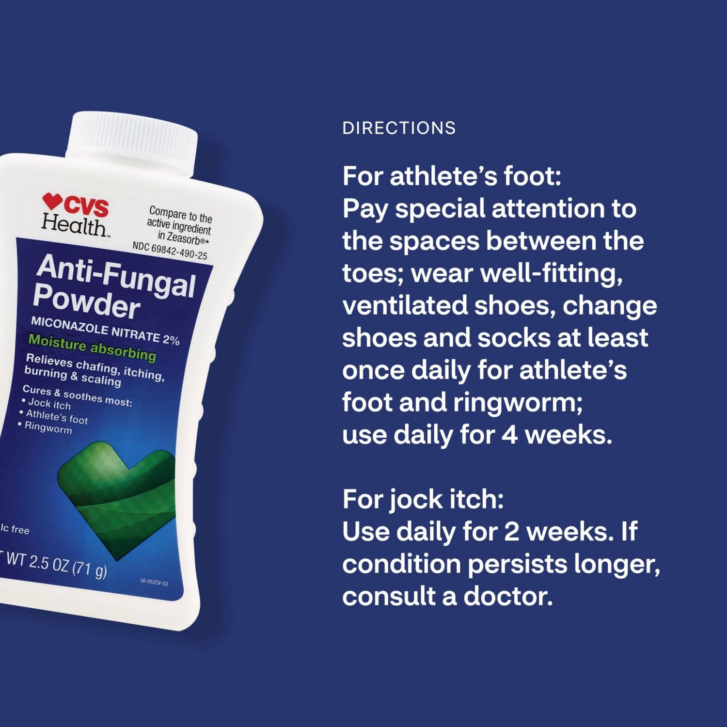 slide 4 of 8, CVS Health Anti-Fungal Powder, 2.5 Oz, 1 ct