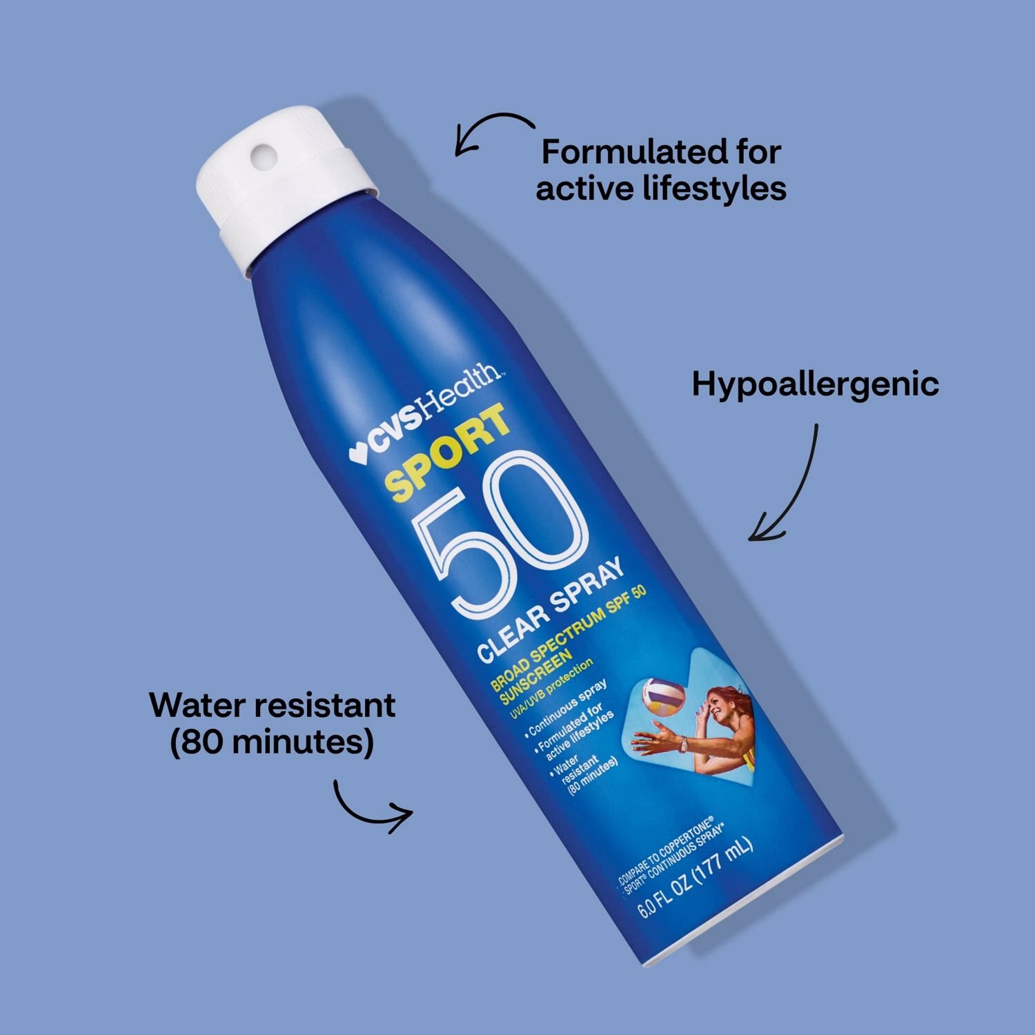 slide 5 of 9, CVS Health Sport Clear Broad Spectrum Sunscreen Spray 5.5 Oz, Spf 50, 1 ct