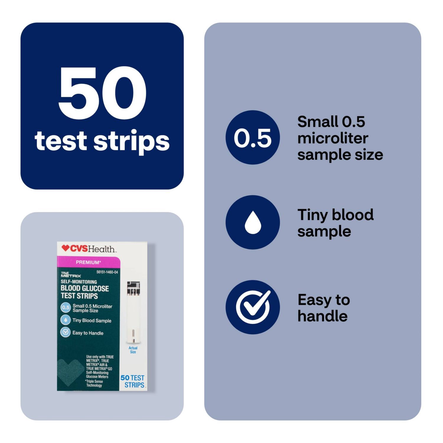 slide 8 of 11, CVS Health True Metrix Self Monitoring Blood Glucose Test Strips, 50 Ct, 1 ct