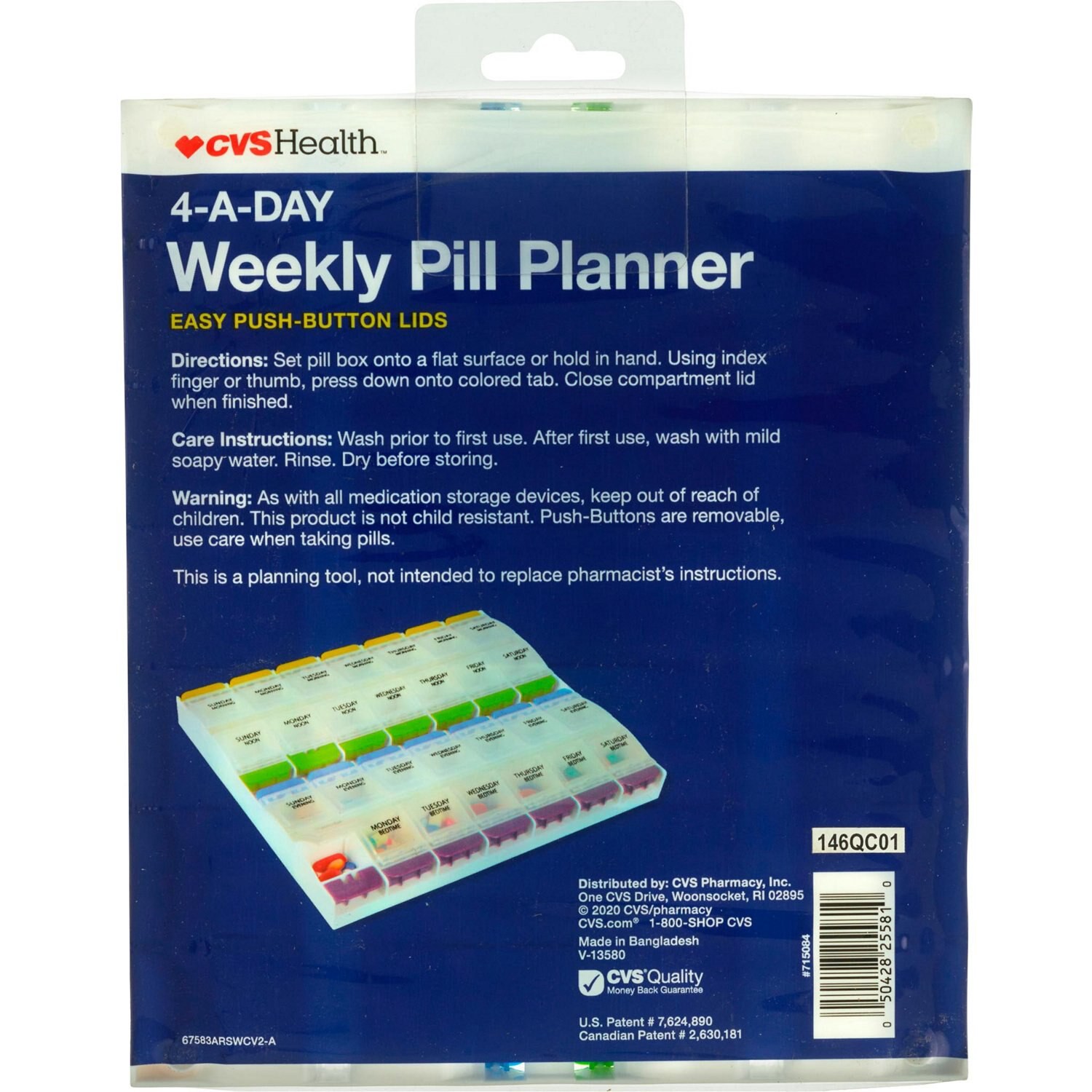 slide 3 of 3, CVS Health 4-A-Day Weekly Pill Planner With Easy Press N' Open Buttons, 1 ct