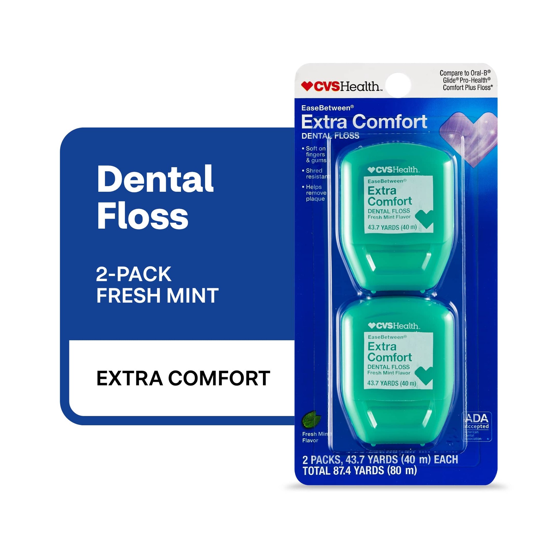 slide 5 of 5, CVS Health Easebetween Extra Comfort Dental Floss, Fresh Mint, 40 M, 2 Pack, 1 ct