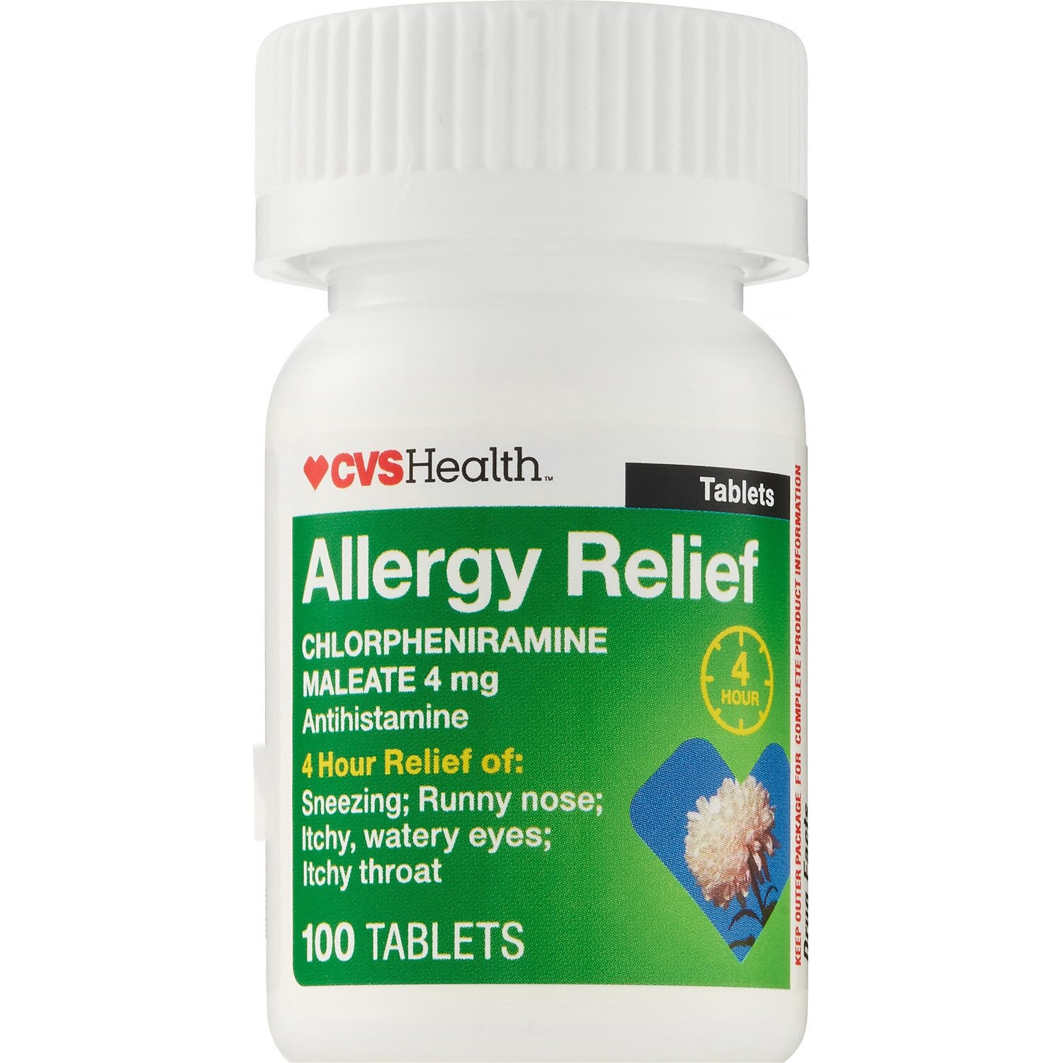 slide 2 of 4, CVS Health 4Hr Allergy Relief Chlorpheniramine Maleate, 100 Ct, 1 ct