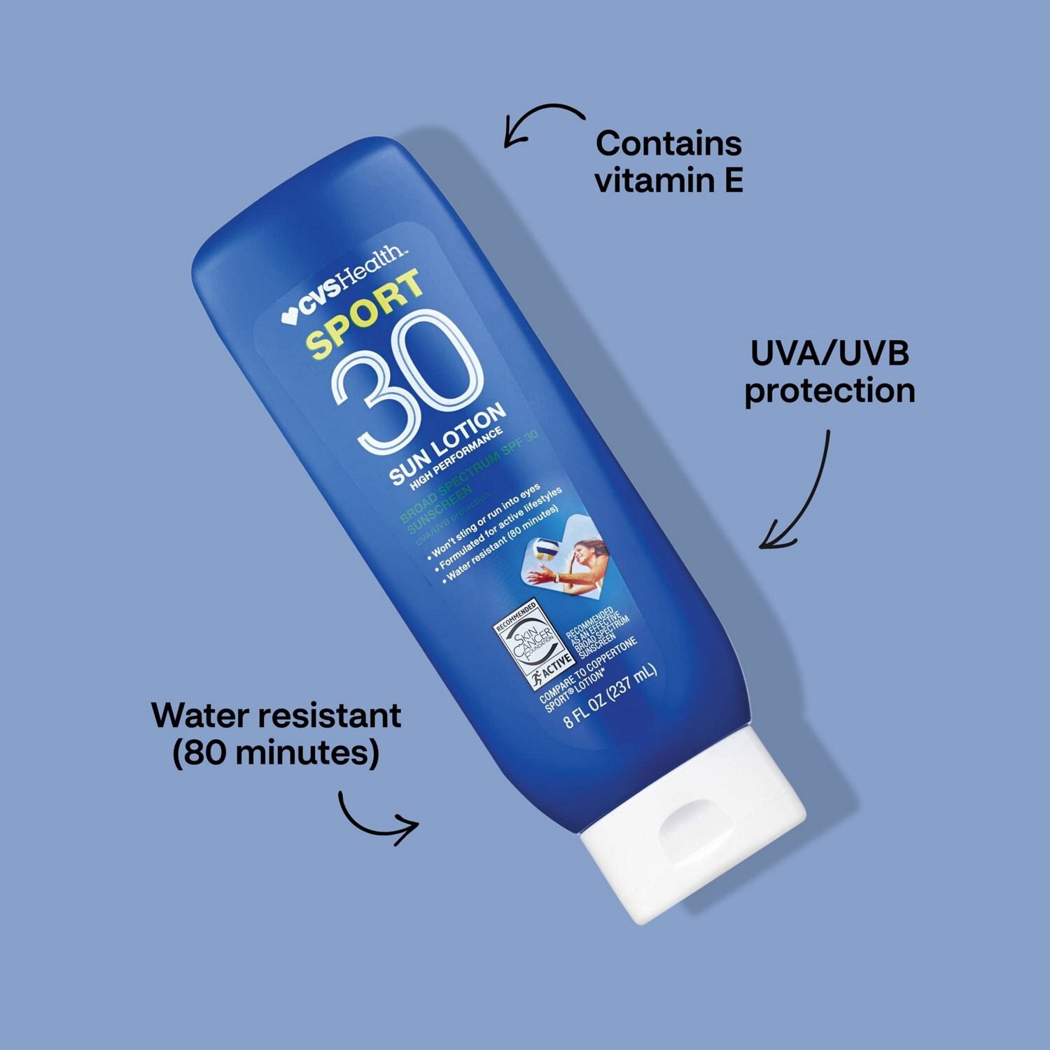 slide 9 of 9, CVS Health Cvs Sport High Performance Sun Lotion Spf 30, 8 Oz, 1 ct