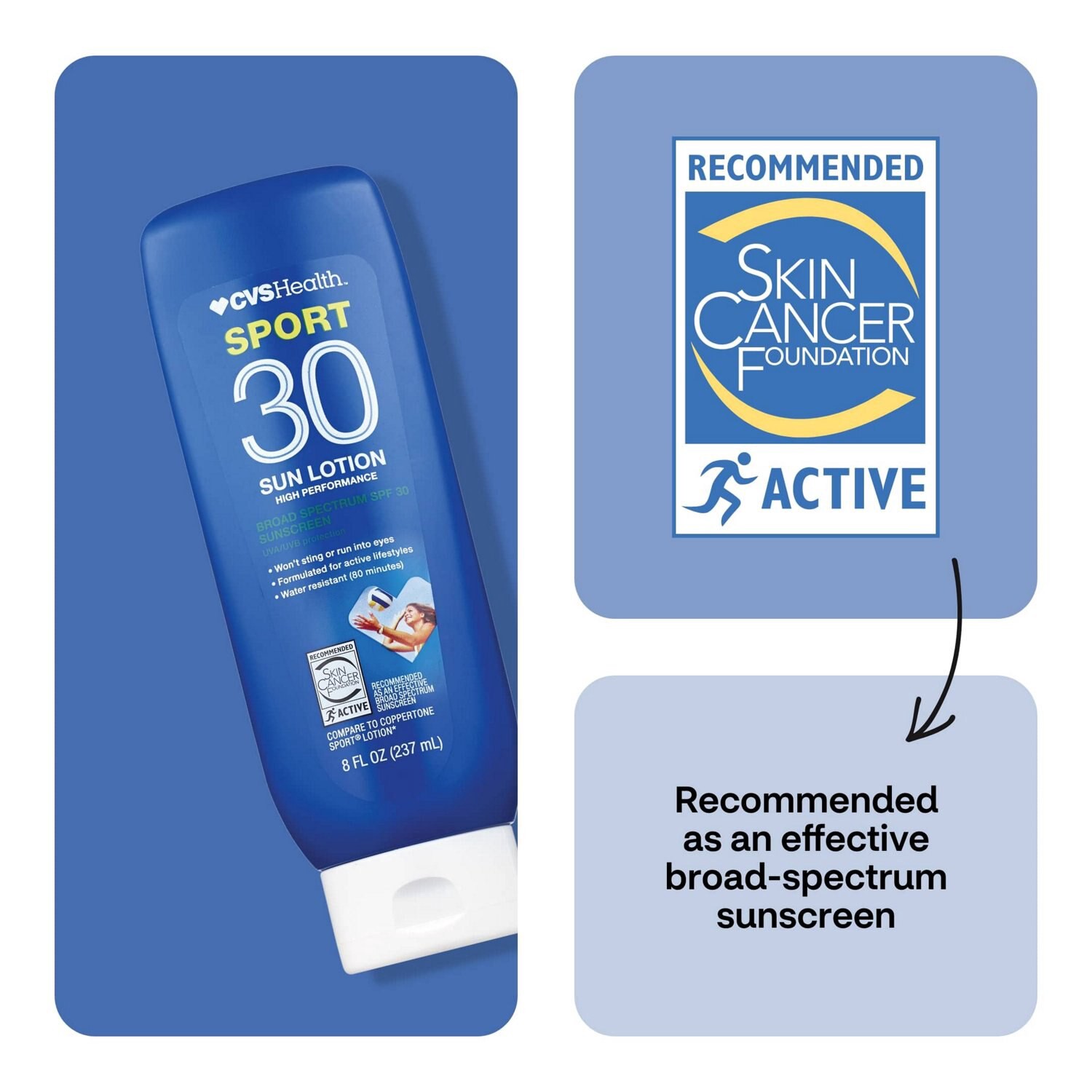 slide 3 of 9, CVS Health Cvs Sport High Performance Sun Lotion Spf 30, 8 Oz, 1 ct